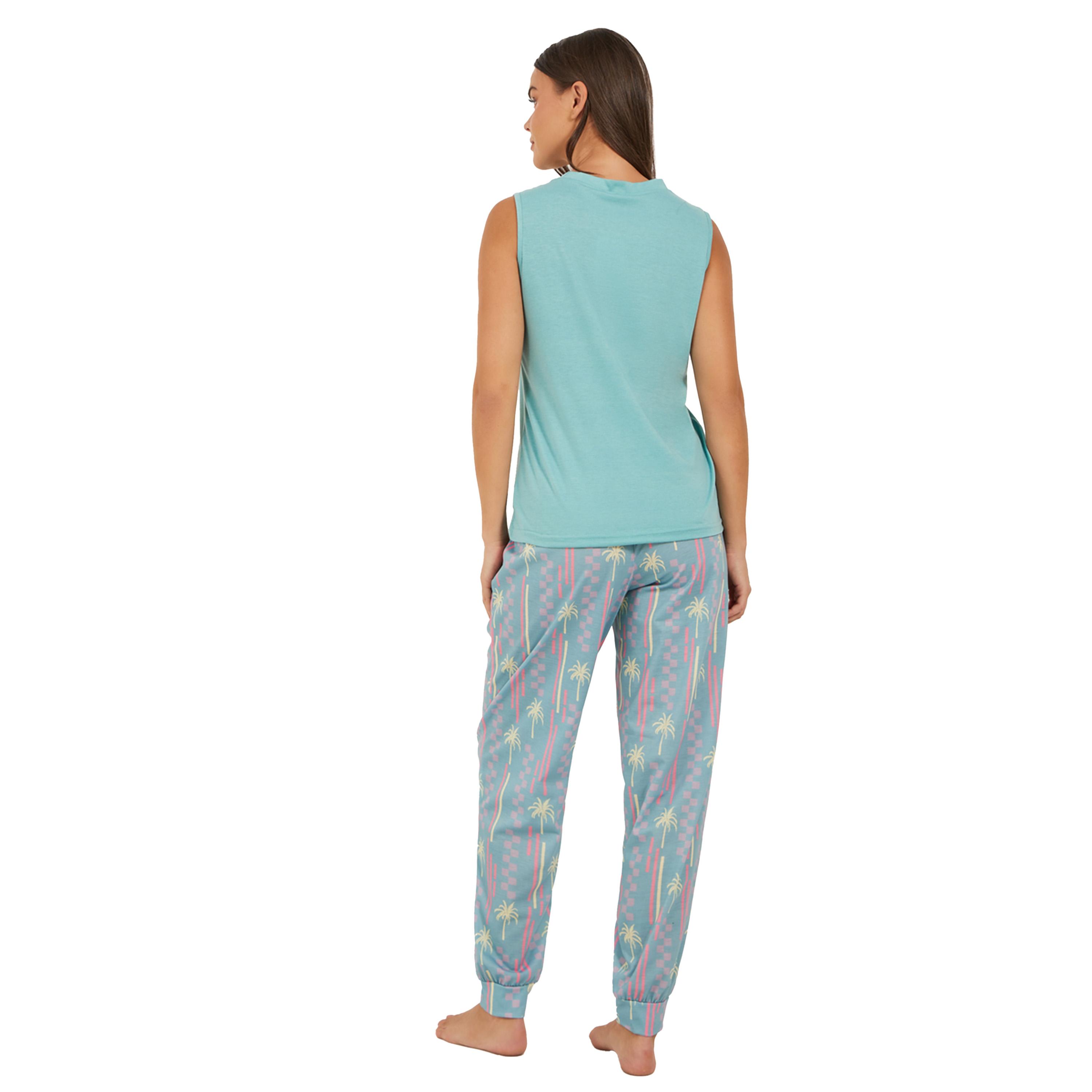 Styli Slogan Print Tank and Palm Print Cuffed Pyjama Set-women-clothing-nightwear-pyjamas-longsets-image-5