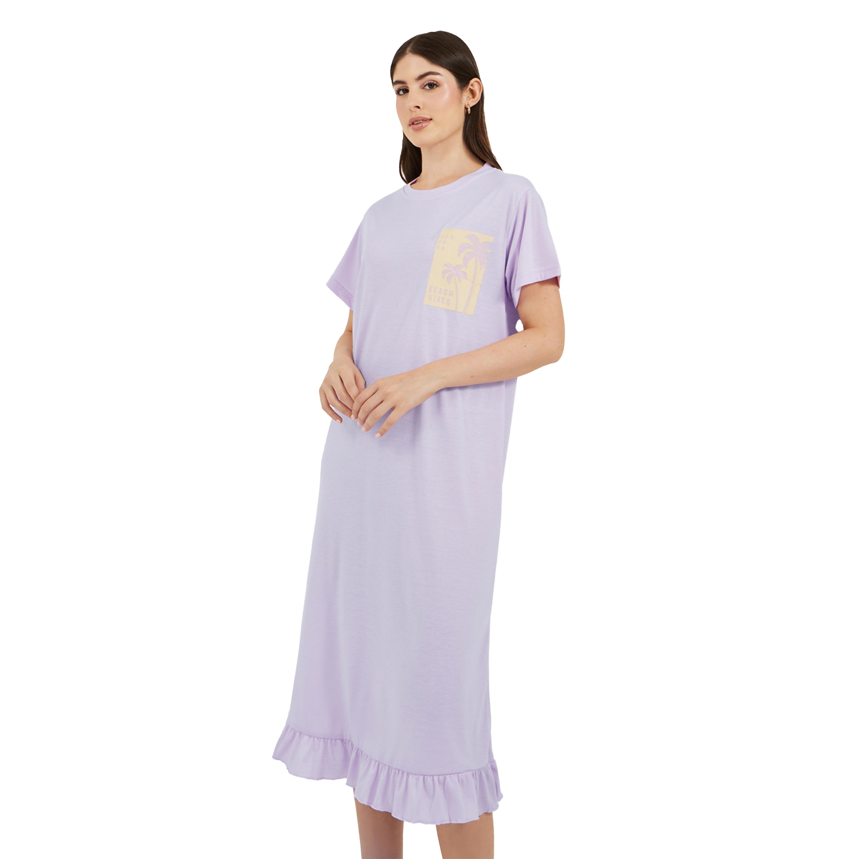 Styli Palm Graphic Print Ruffled Hem Sleep T-Shirt-women-clothing-nightwear-nighties-image-2