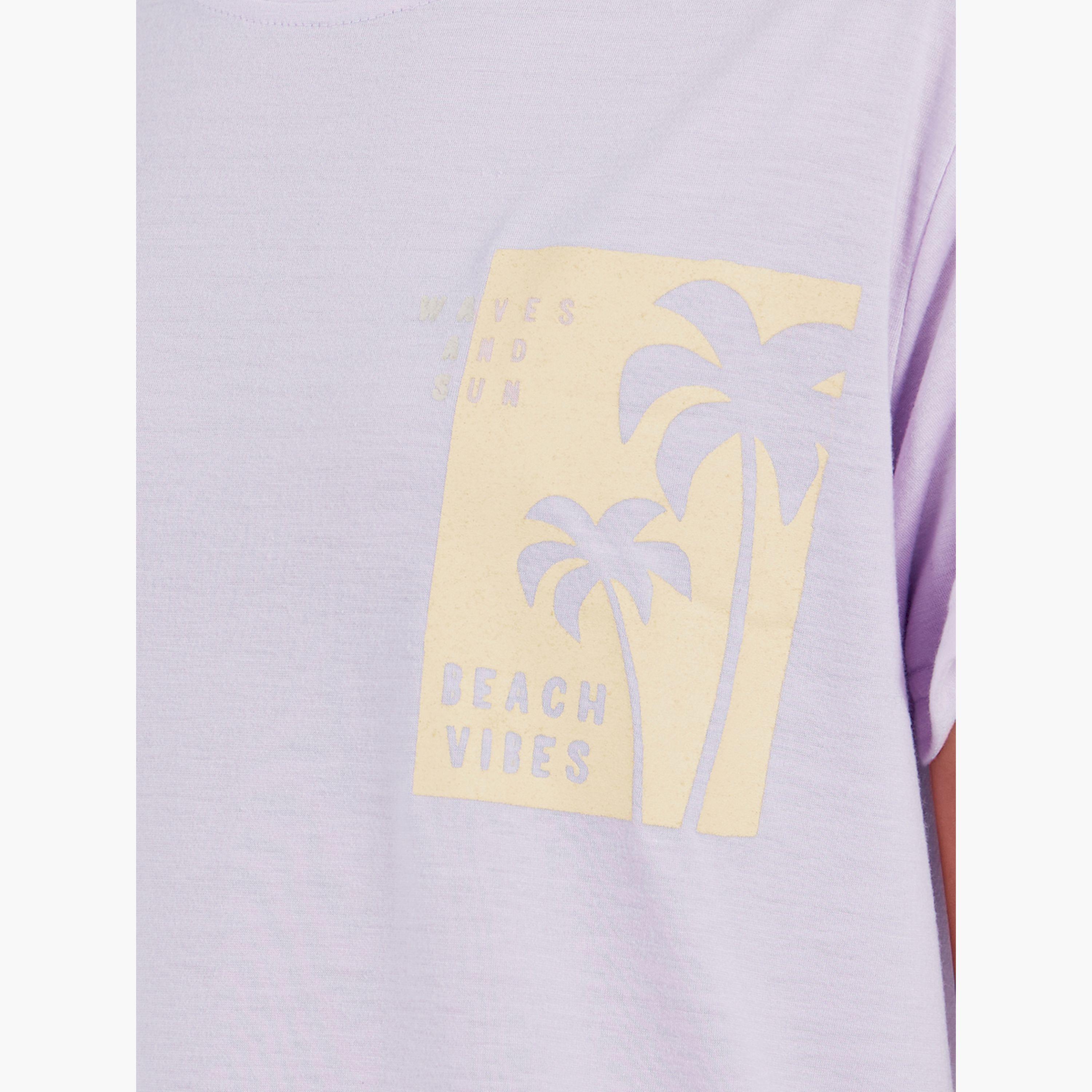Styli Palm Graphic Print Ruffled Hem Sleep T-Shirt-women-clothing-nightwear-nighties-image-3