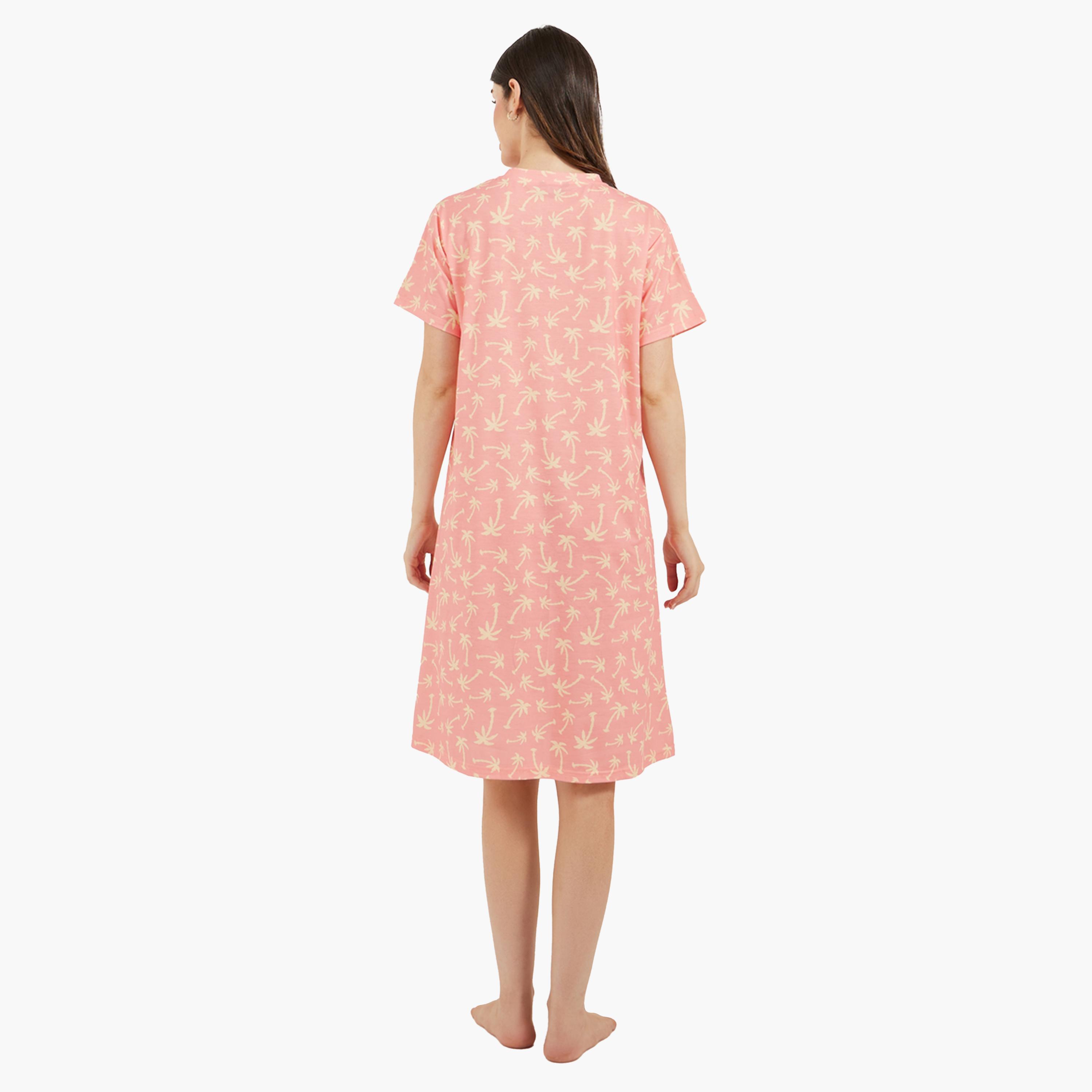 Styli All-Over Palm Tree Print Dropped Shoulder SleepT-Shirt-women-clothing-nightwear-nighties-image-4