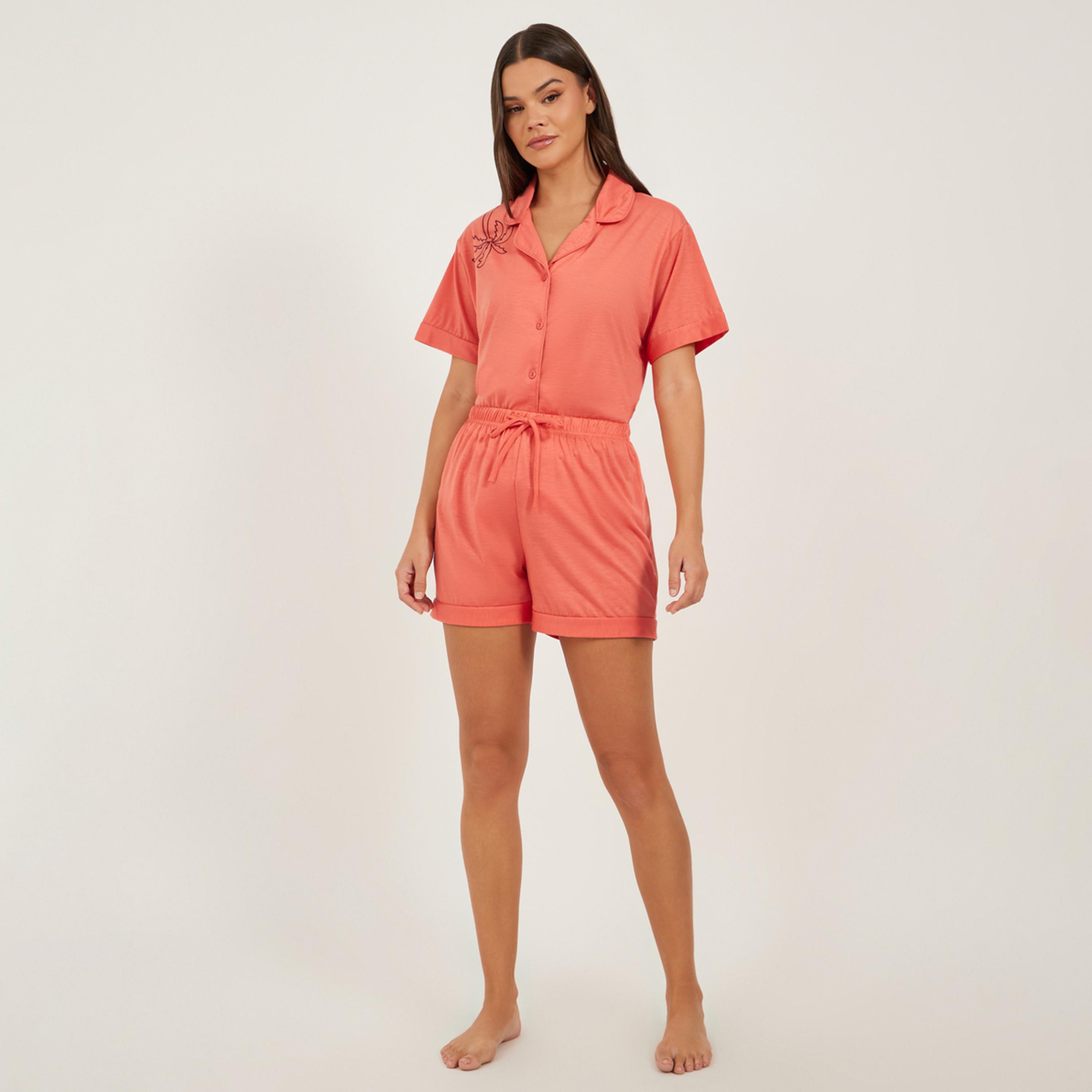Styli Palm Placement Printed Shirt and Pyjama Shorts Set-women-clothing-nightwear-pyjamas-shortsets-image-2