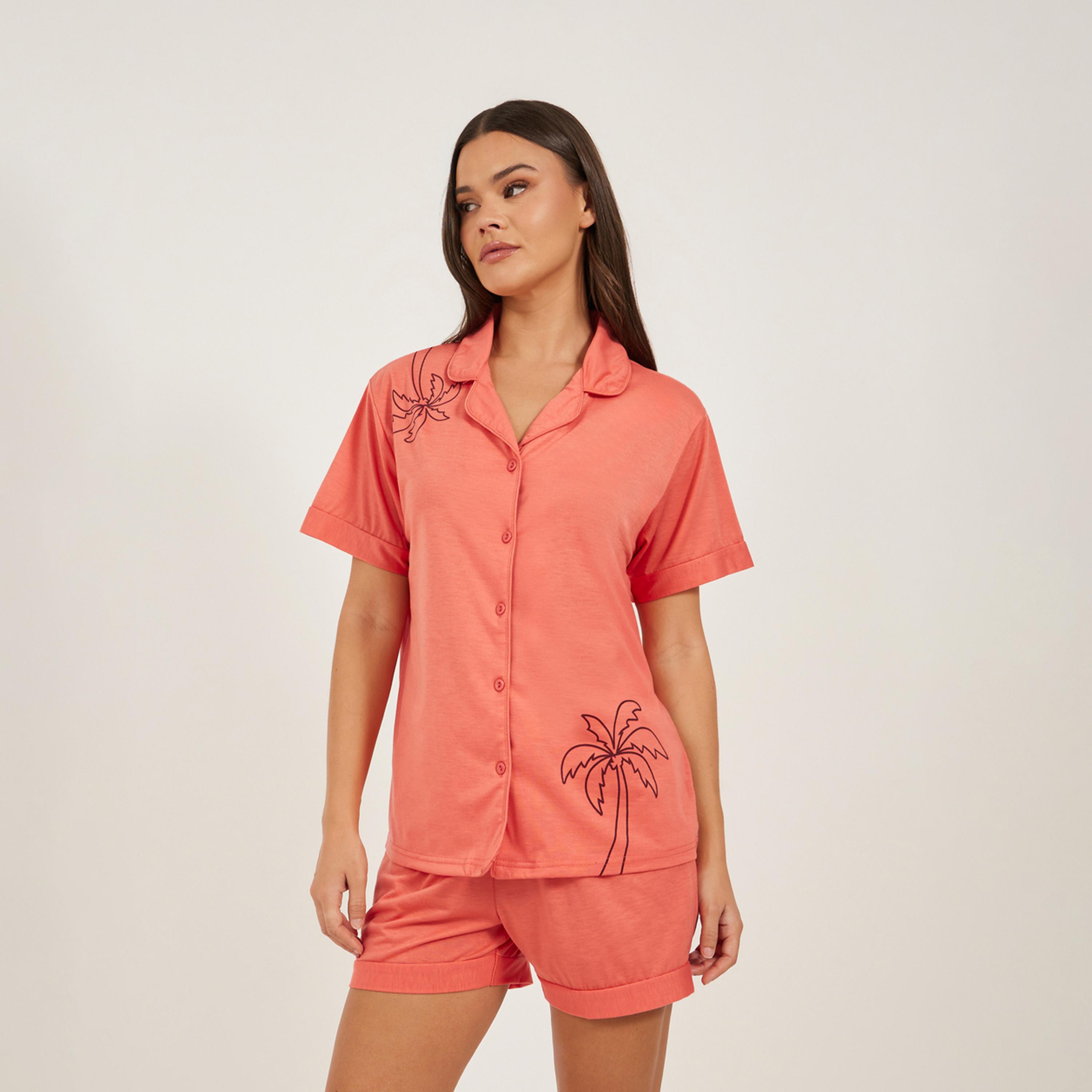Styli Palm Placement Printed Shirt and Pyjama Shorts Set-women-clothing-nightwear-pyjamas-shortsets-image-3