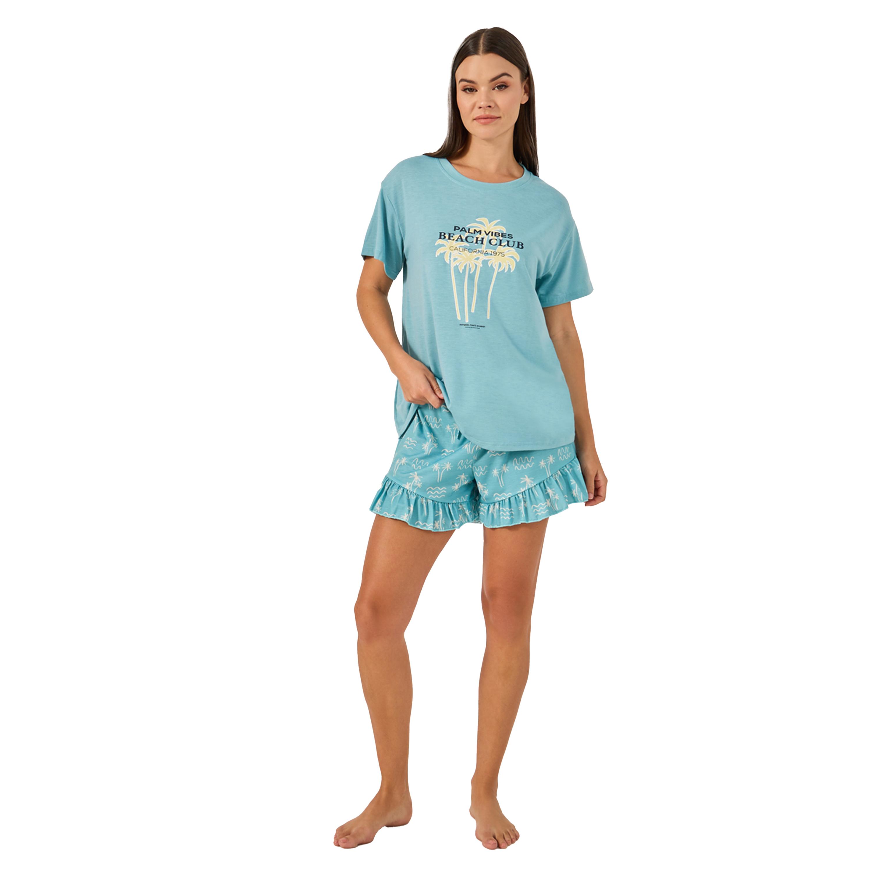 Styli Graphic Drop Shoulder Tee and Ruffle Short Set-women-clothing-nightwear-pyjamas-shortsets-image-1
