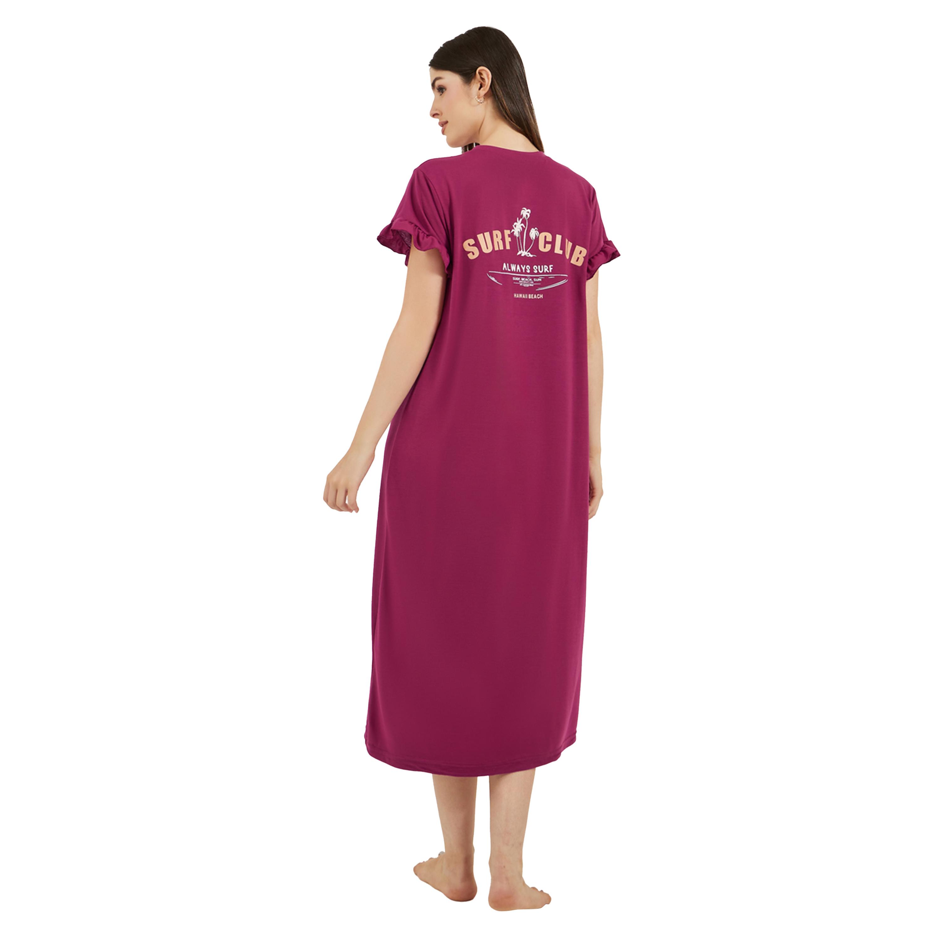Styli Burgundy Short Sleeve Nightdress-women-clothing-nightwear-nighties-image-1
