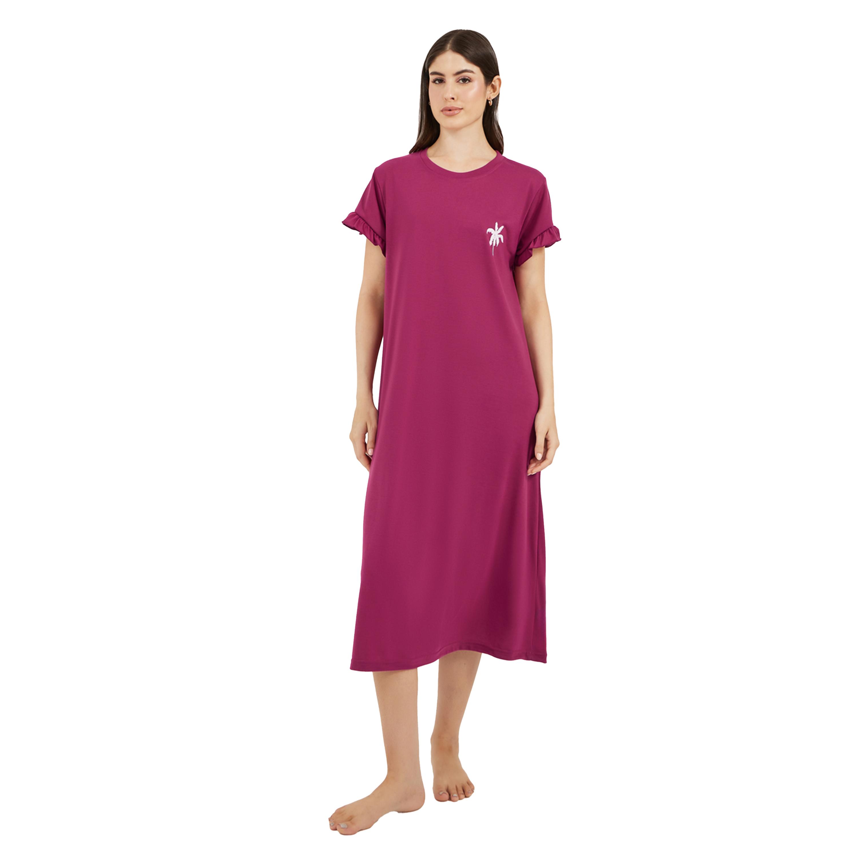 Styli Burgundy Short Sleeve Nightdress-women-clothing-nightwear-nighties-image-2