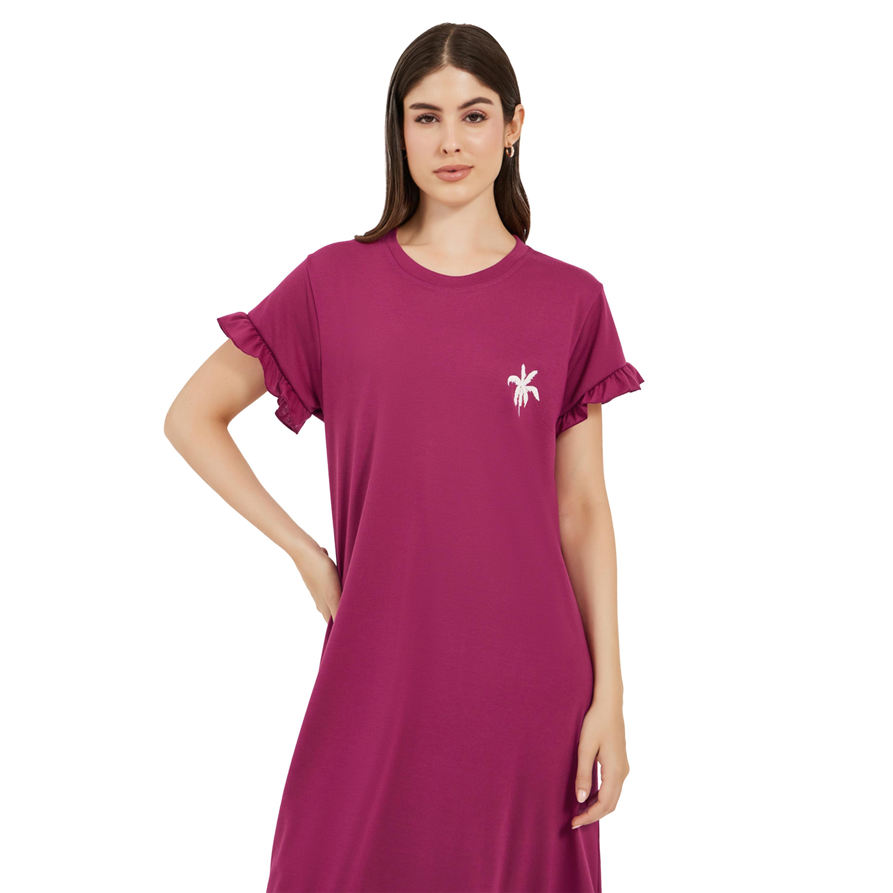 Styli Burgundy Short Sleeve Nightdress-women-clothing-nightwear-nighties-image-3