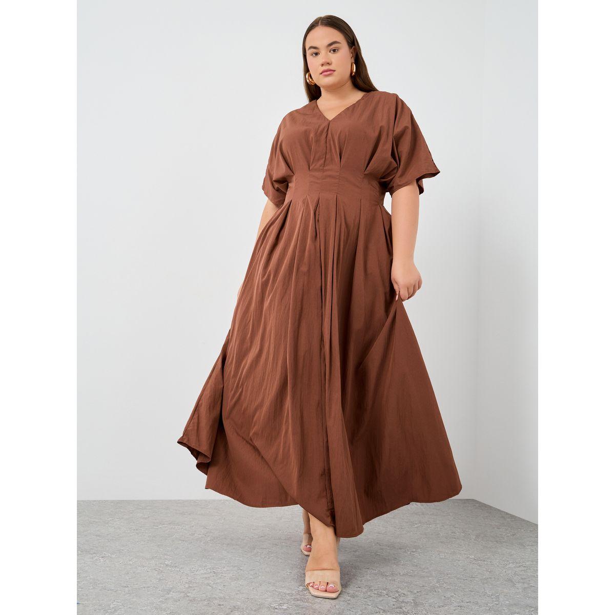فستان طويل بمقاس كبير وأكمام قصيرة-women-clothing-dresses-image-1