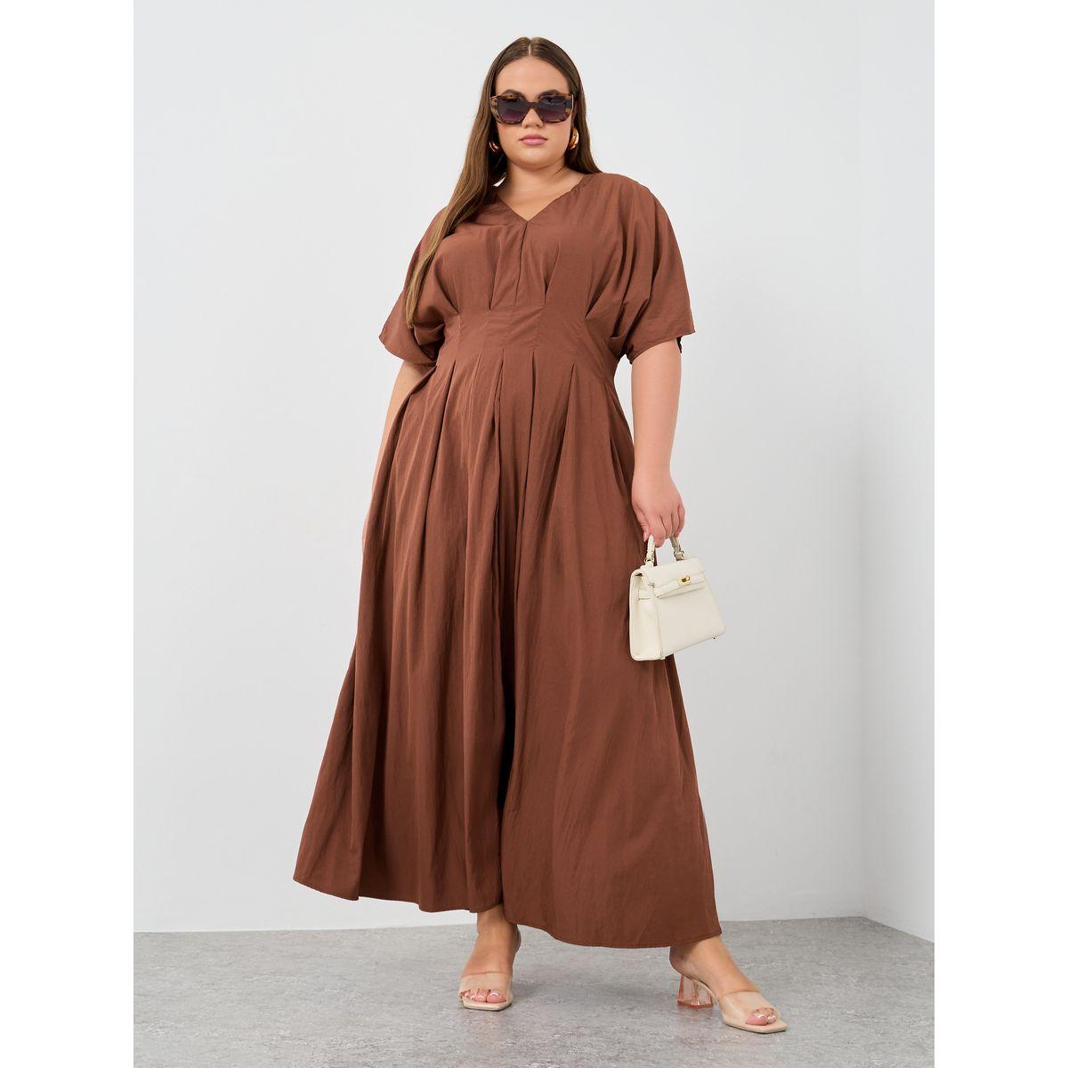 فستان طويل بمقاس كبير وأكمام قصيرة-women-clothing-dresses-image-2