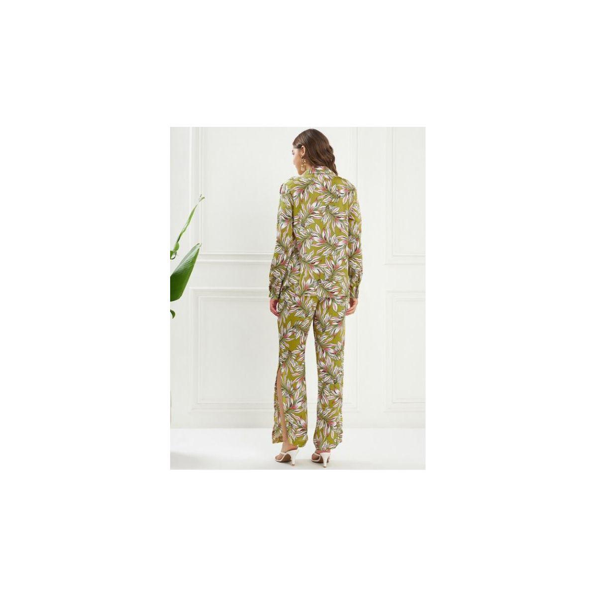 طقم منسق من بنطال بشق جانبي وبلوزة بطبعة استوائية كَسوالي × ستايلي-women-clothing-coordsets-image-3