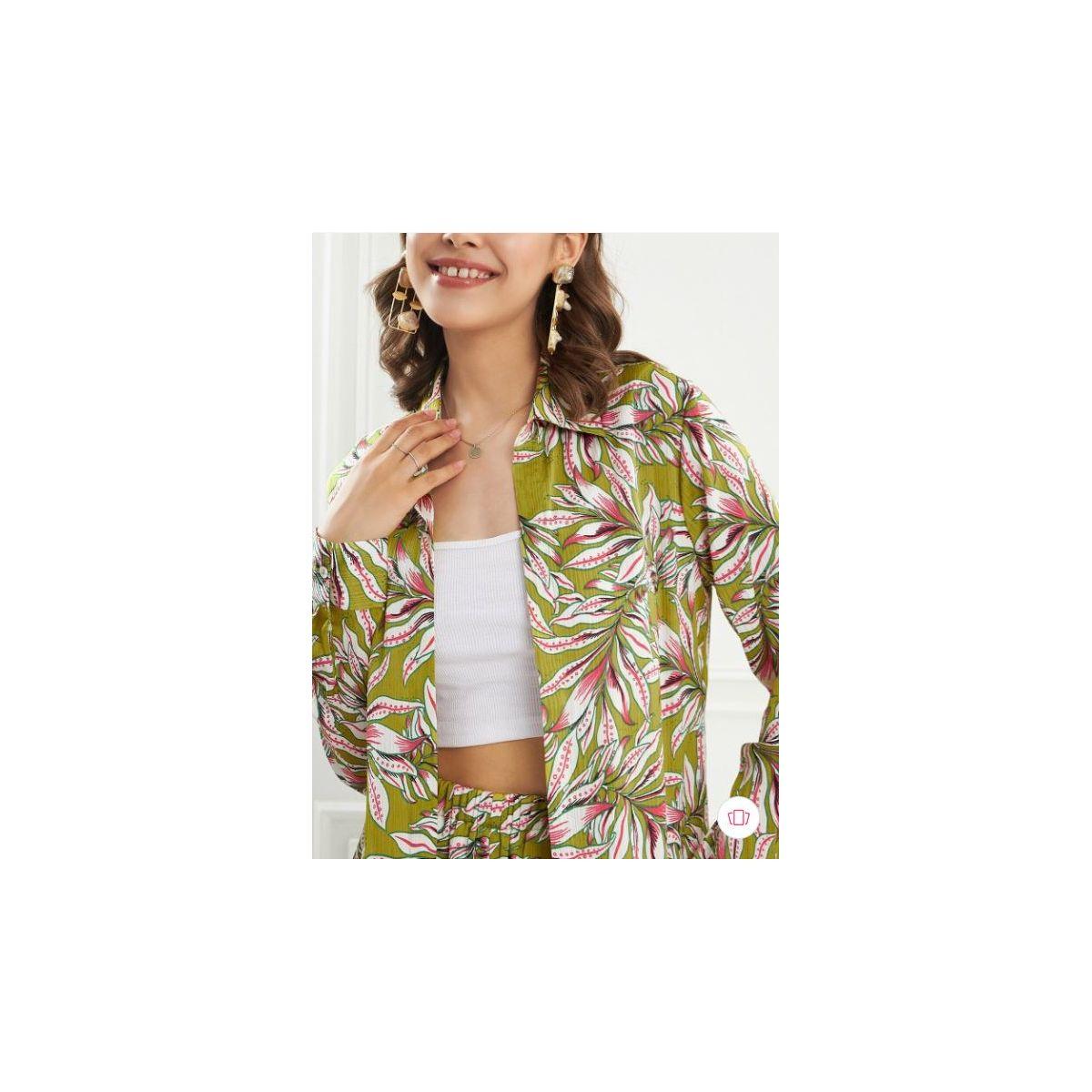 طقم منسق من بنطال بشق جانبي وبلوزة بطبعة استوائية كَسوالي × ستايلي-women-clothing-coordsets-image-4