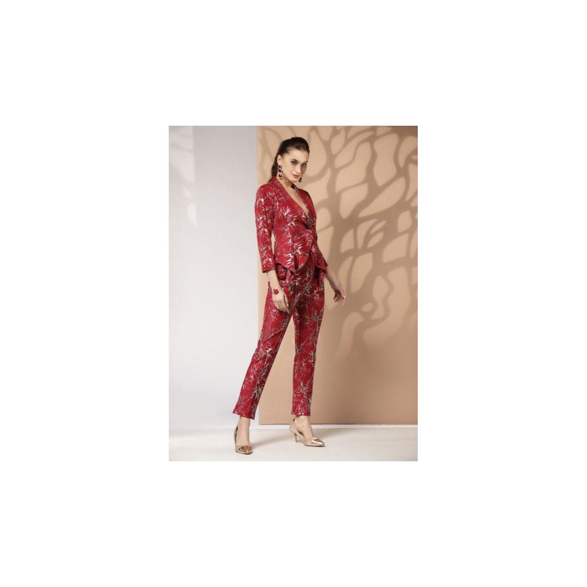 Kassually X Styli  Foil Print Regular Fit Blazer and Tapered Pants Co-Ords-women-clothing-coordsets-image-1