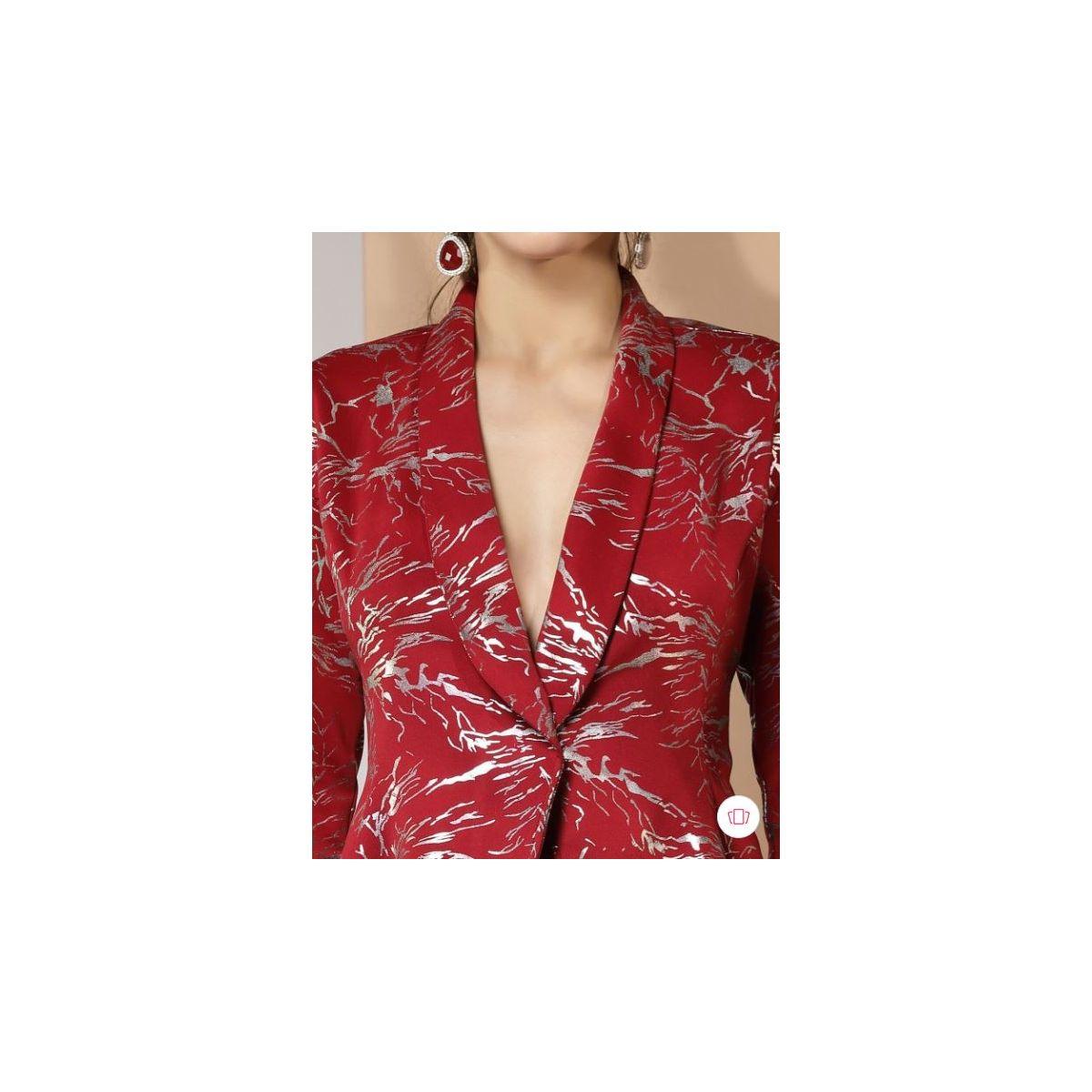 طقم منسق من بنطال مع بليزر بطبعة فويل وقصة عادية كَسوالي × ستايلي-women-clothing-coordsets-image-4
