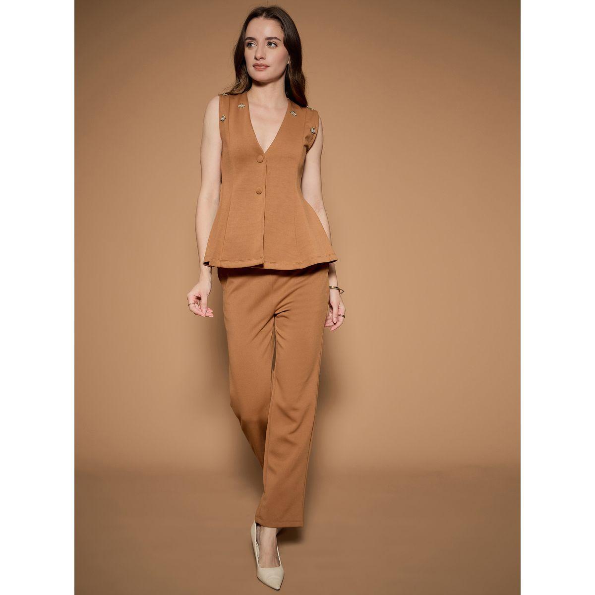 Kassually X Styli  Solid Peplum Style Waistcoat and Slim Fit Pants Co-Ords-women-clothing-coordsets-image-1