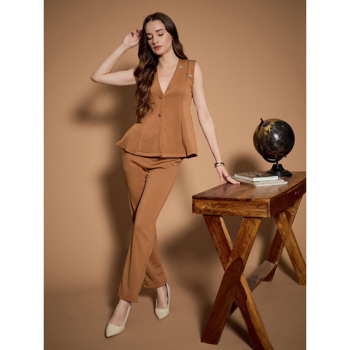 Kassually X Styli  Solid Peplum Style Waistcoat and Slim Fit Pants Co-Ords-women-clothing-coordsets-image-5