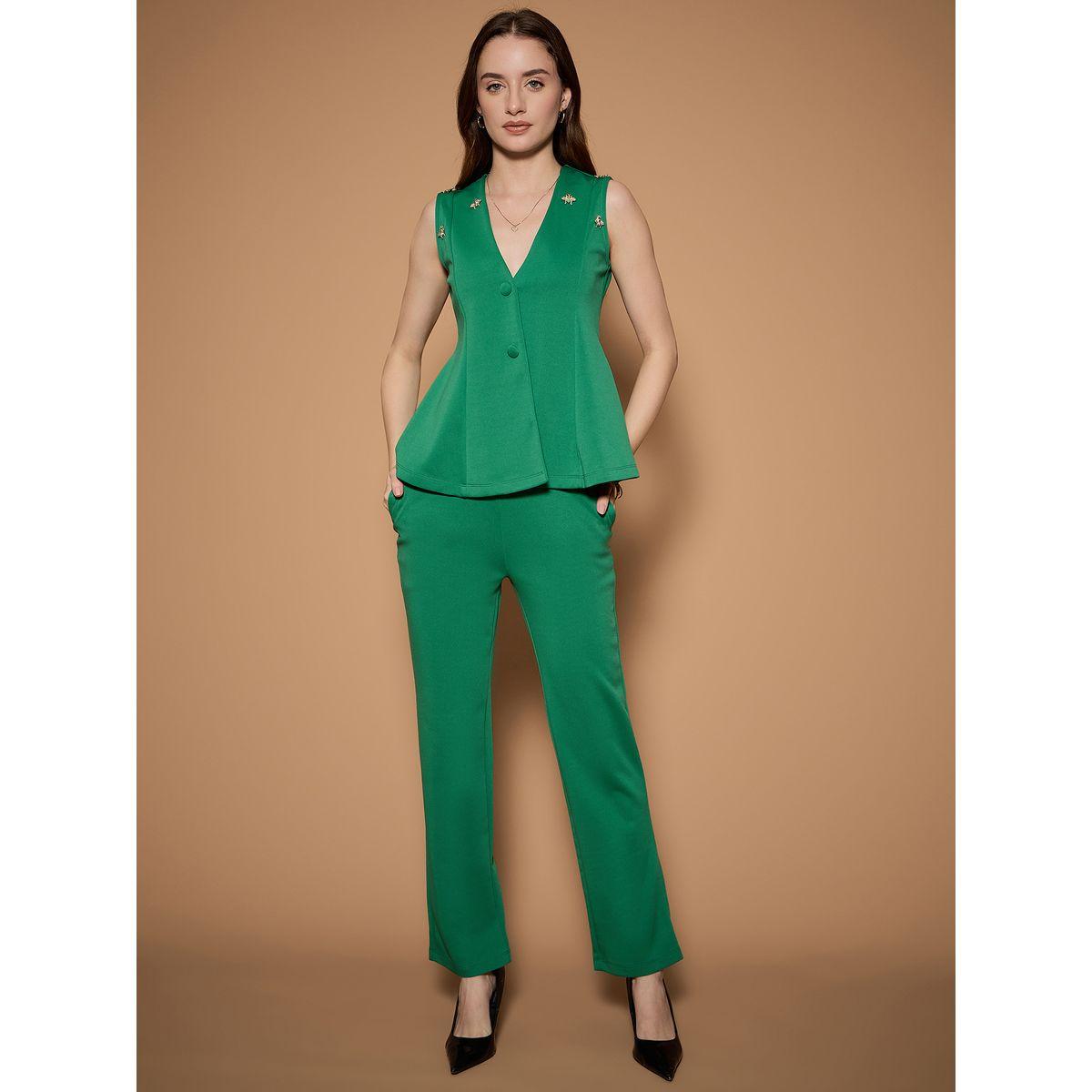 طقم منسق من بنطال بقصة سليم فت وجيليه بنمط بيبلوم كَسوالي × ستايلي-women-clothing-coordsets-image-1