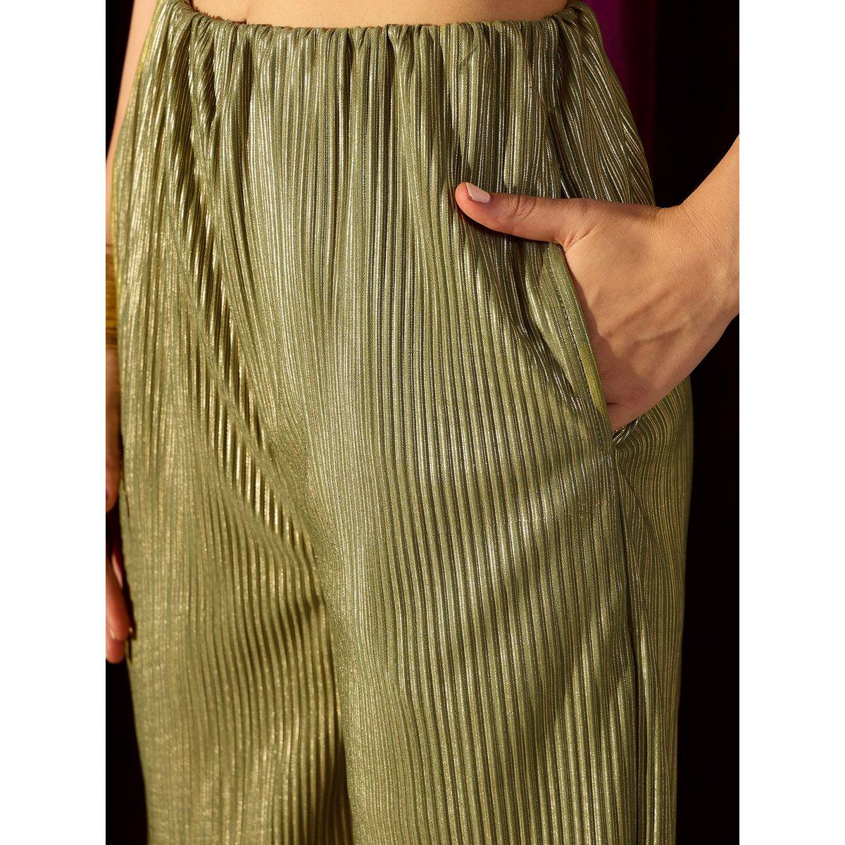 طقم منسق من بنطال مع بلوزة بليسيه بقصة عادية كَسوالي × ستايلي-women-clothing-coordsets-image-4