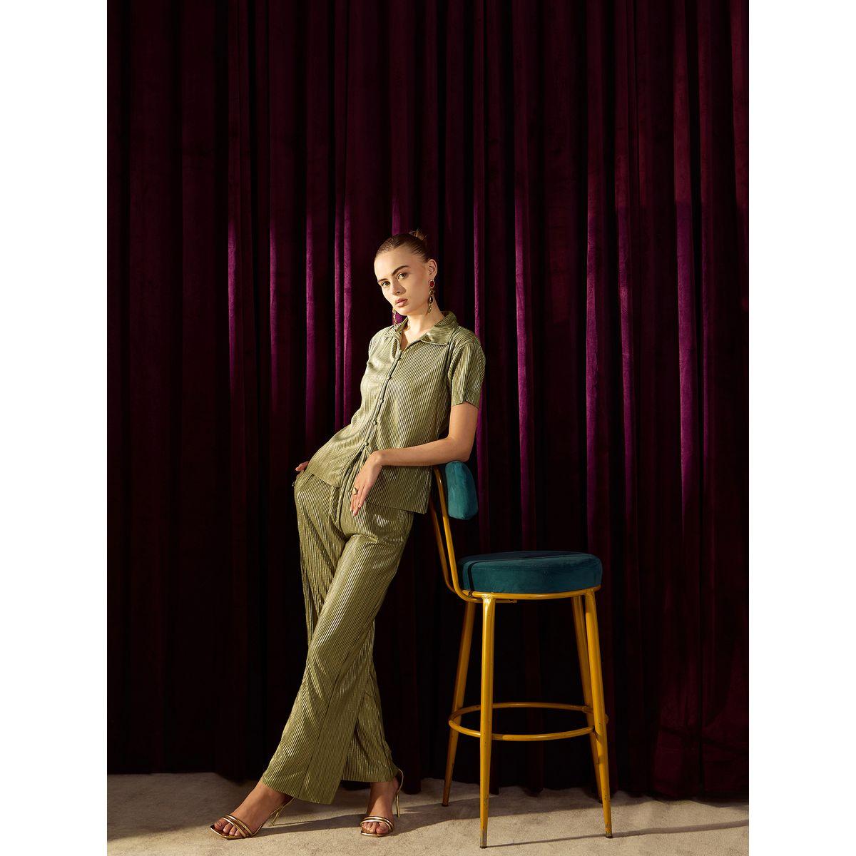 Kassually X Styli  Plisse Regular Fit Shirt and Straight Pants Co-Ords-women-clothing-coordsets-image-7