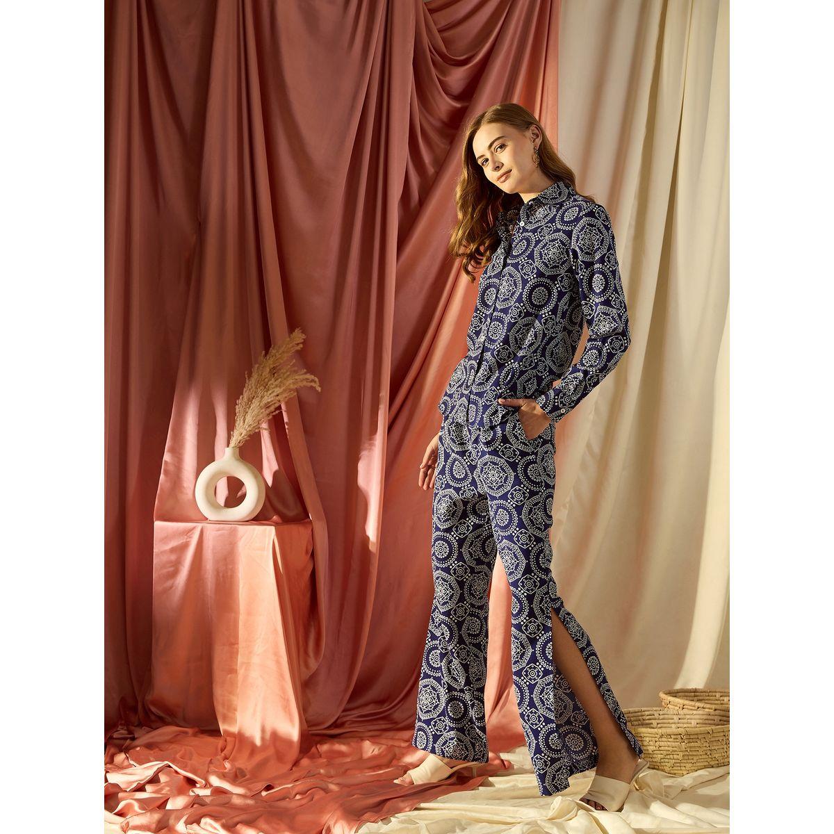 Kassually X Styli  All Over Print Shirt and Side Slit Detail Pants Co-Ords-women-clothing-coordsets-image-3