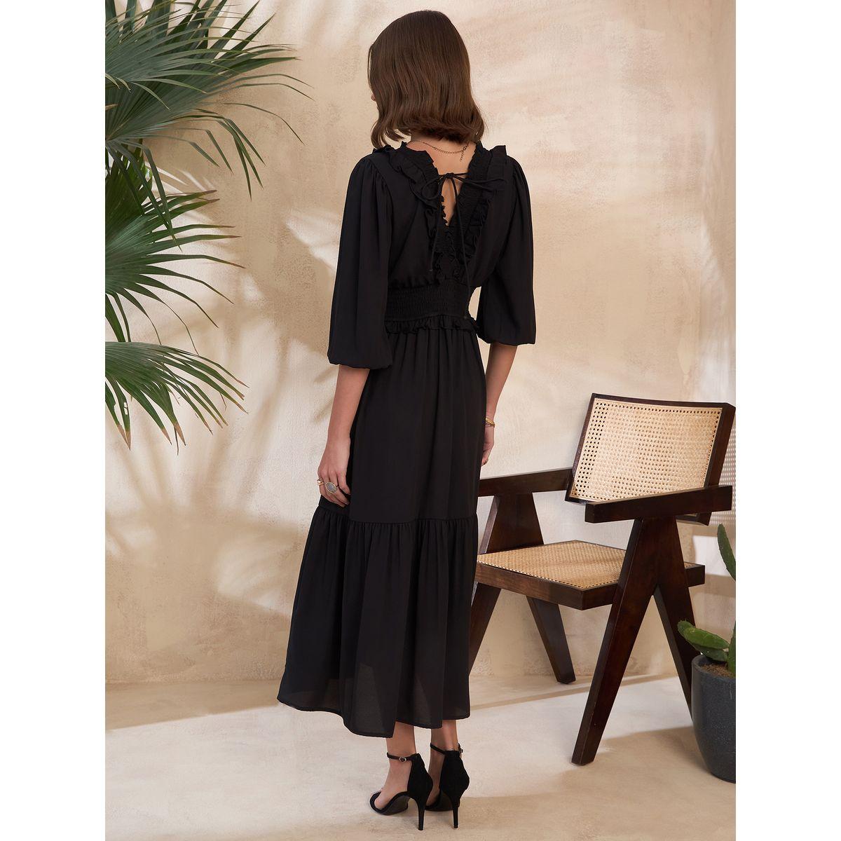 فستان ميدي بحافة واسعة وكشكش كَسوالي × ستايلي-women-clothing-dresses-image-2