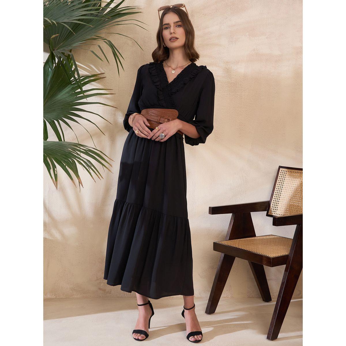 Kassually X Styli  Ruffled V Neck A-Line Midi Dress-women-clothing-dresses-image-5