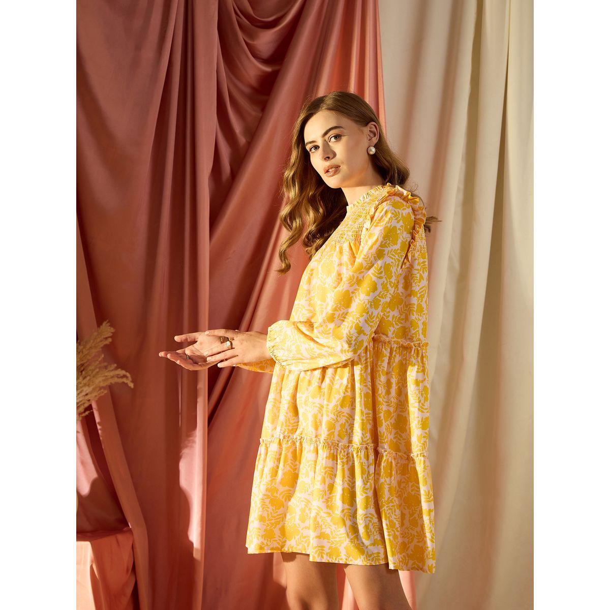 فستان قصير بطبعة زهور وكسرات كَسوالي × ستايلي-women-clothing-dresses-image-2
