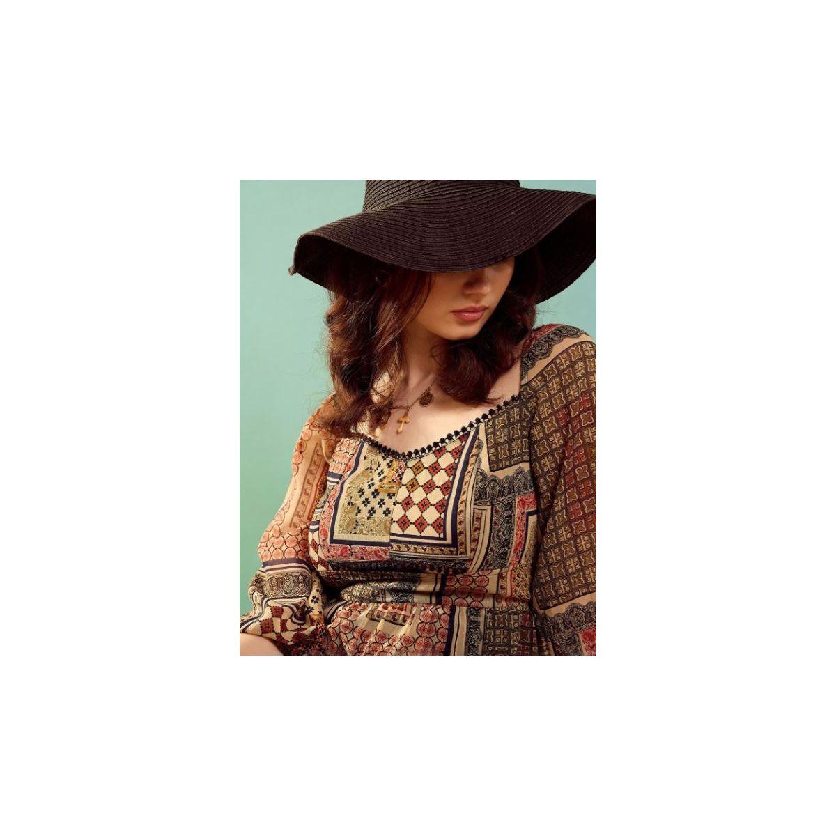 Kassually X Styli  Patchwork Print 3/4 Sleeves Tiered Maxi Dress-women-clothing-dresses-image-3