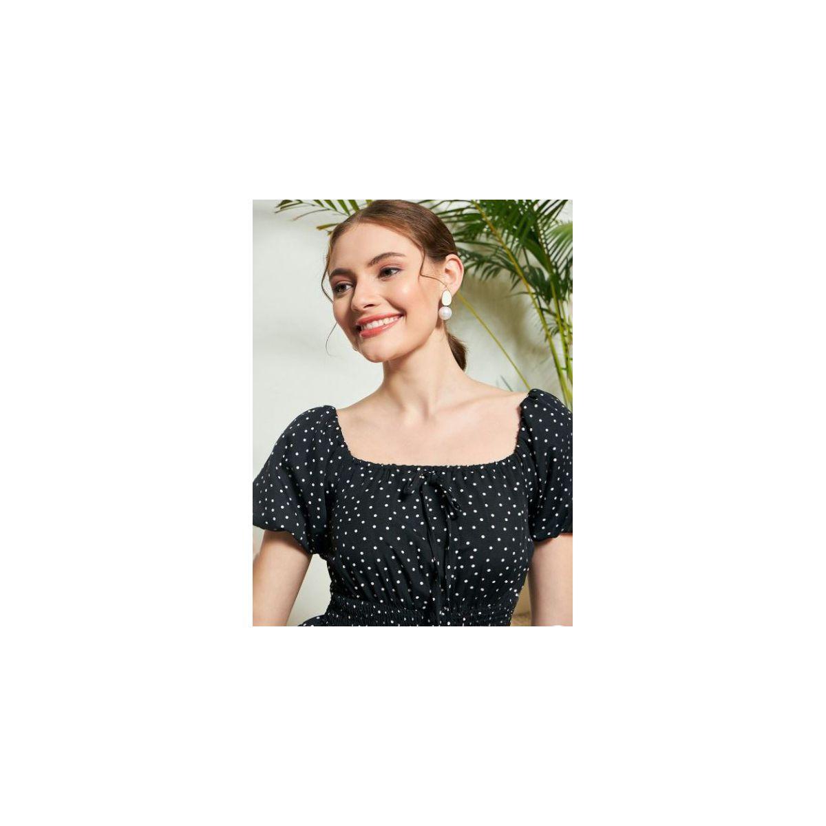 فستان طويل بطبعة نقاط بولكا وحافة واسعة كَسوالي × ستايلي-women-clothing-dresses-image-2