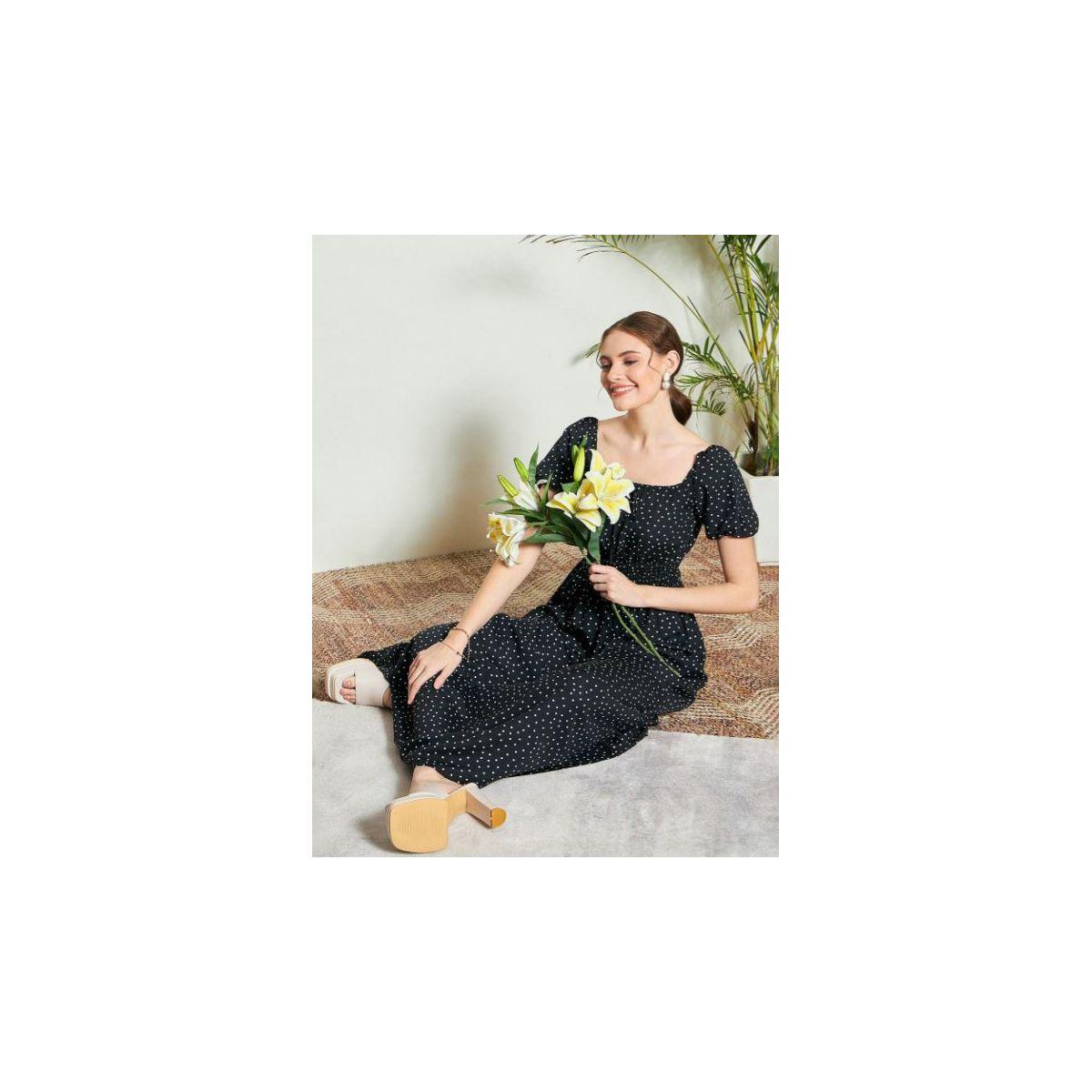فستان طويل بطبعة نقاط بولكا وحافة واسعة كَسوالي × ستايلي-women-clothing-dresses-image-6