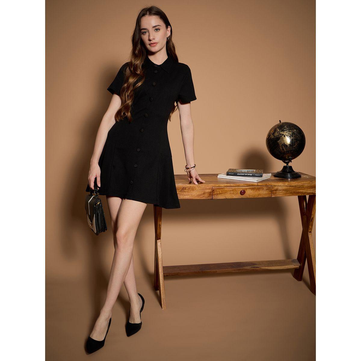 Kassually X Styli  Solid Shirt Mini Dress with Buttons-women-clothing-dresses-image-4