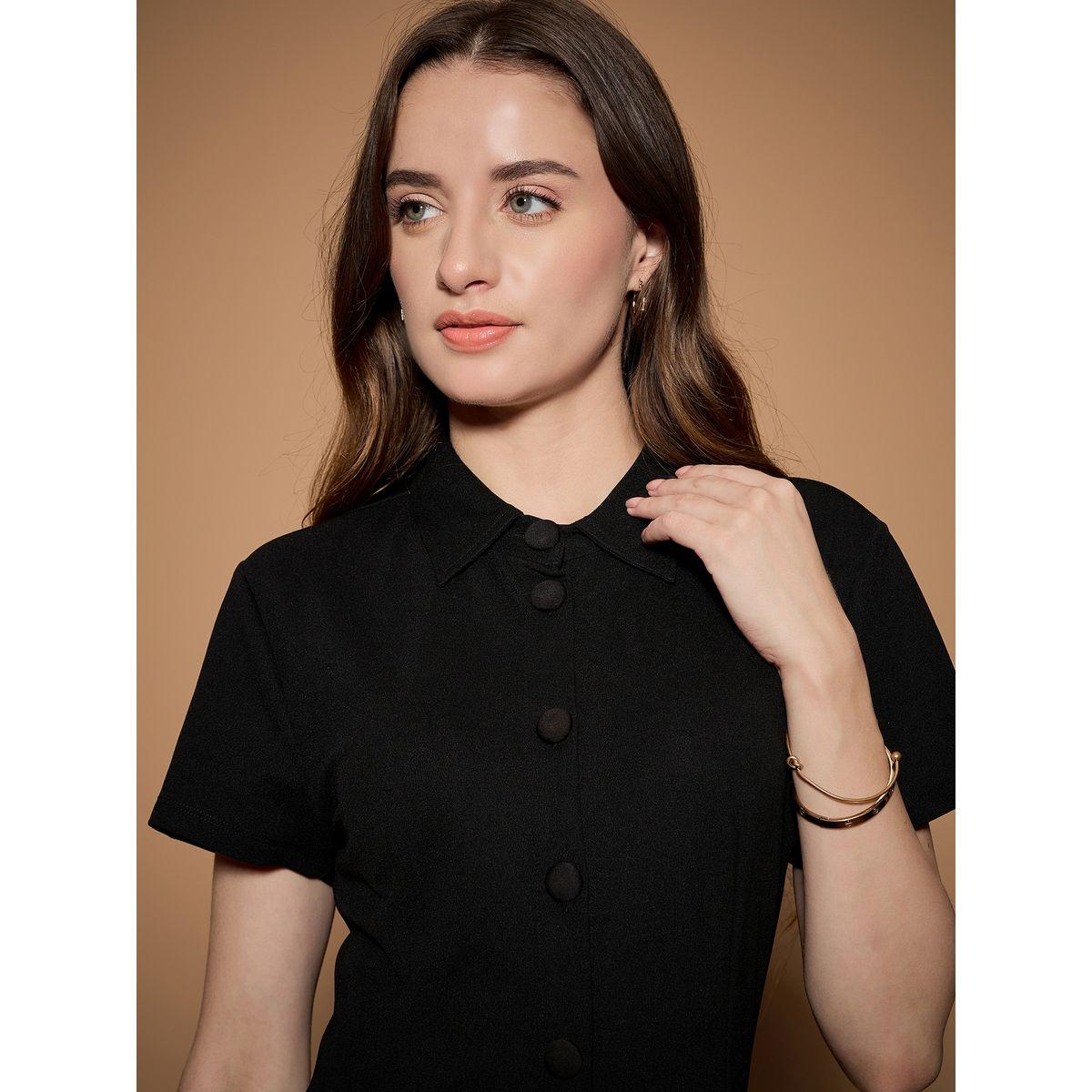 فستان قصير سادة بأزرار غلق كَسوالي × ستايلي-women-clothing-dresses-image-1