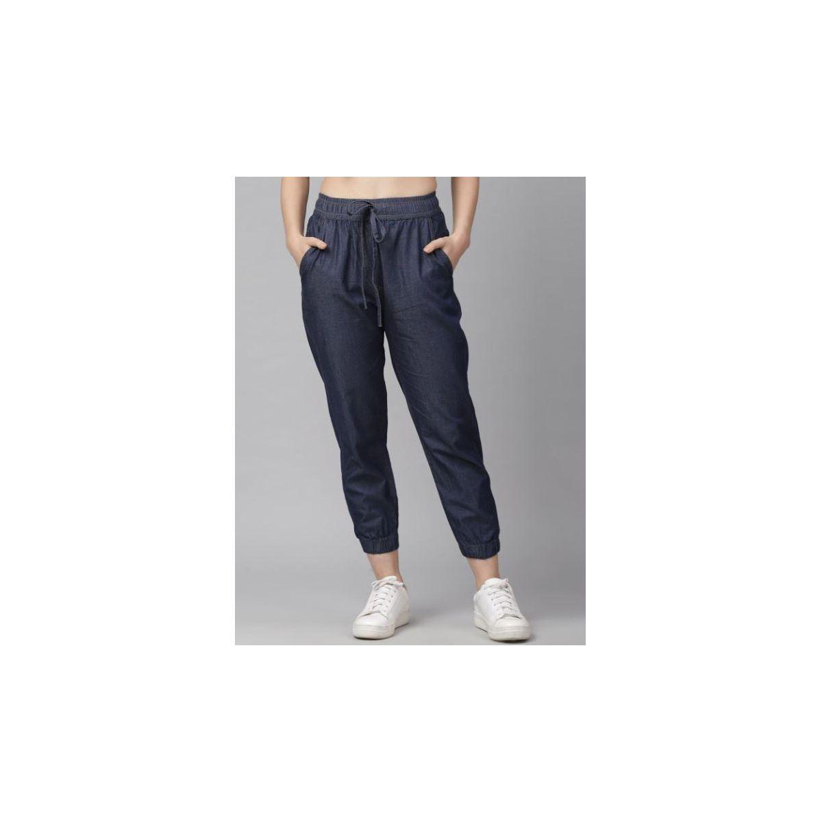 Kassually X Styli  Denim Look Elasticated Waistband Cropped Joggers-women-clothing-bottoms-joggers-image-1