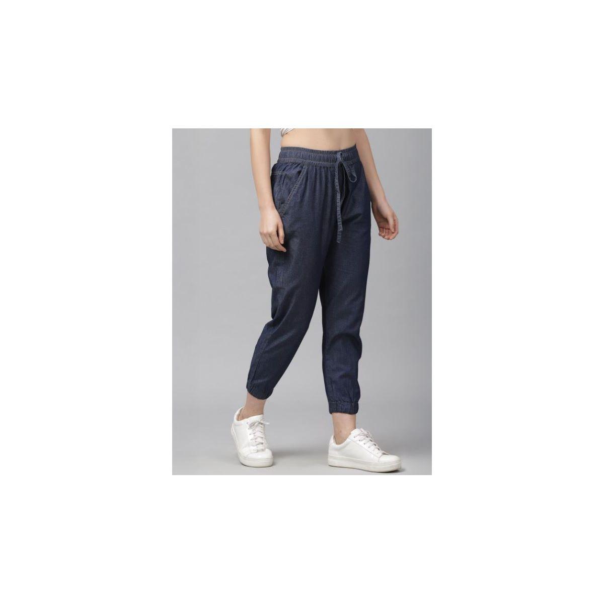 Kassually X Styli  Denim Look Elasticated Waistband Cropped Joggers-women-clothing-bottoms-joggers-image-2
