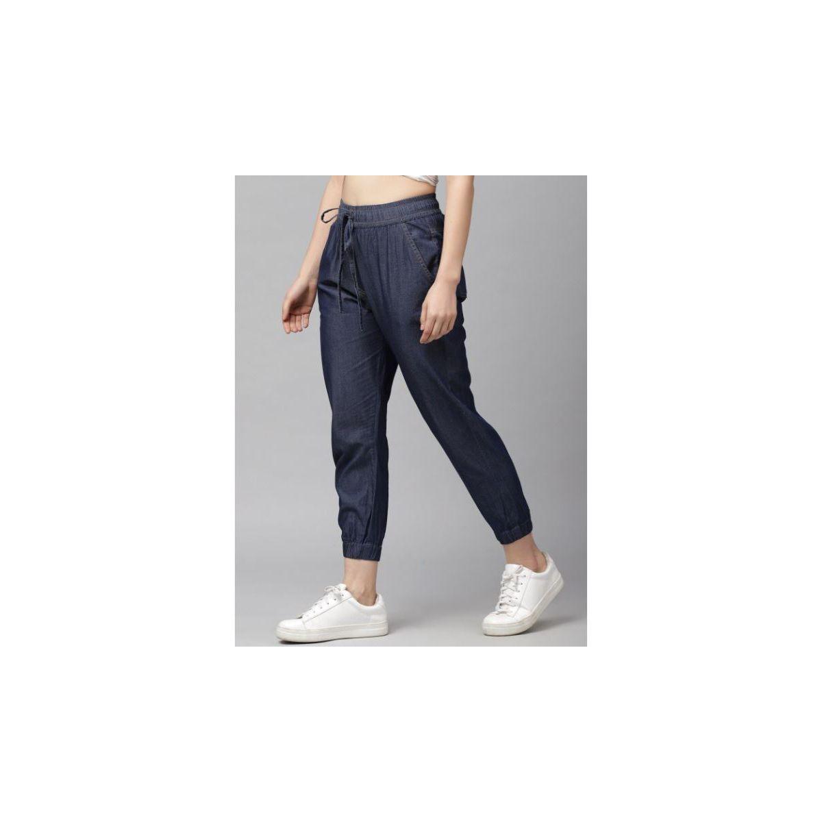 Kassually X Styli  Denim Look Elasticated Waistband Cropped Joggers-women-clothing-bottoms-joggers-image-3