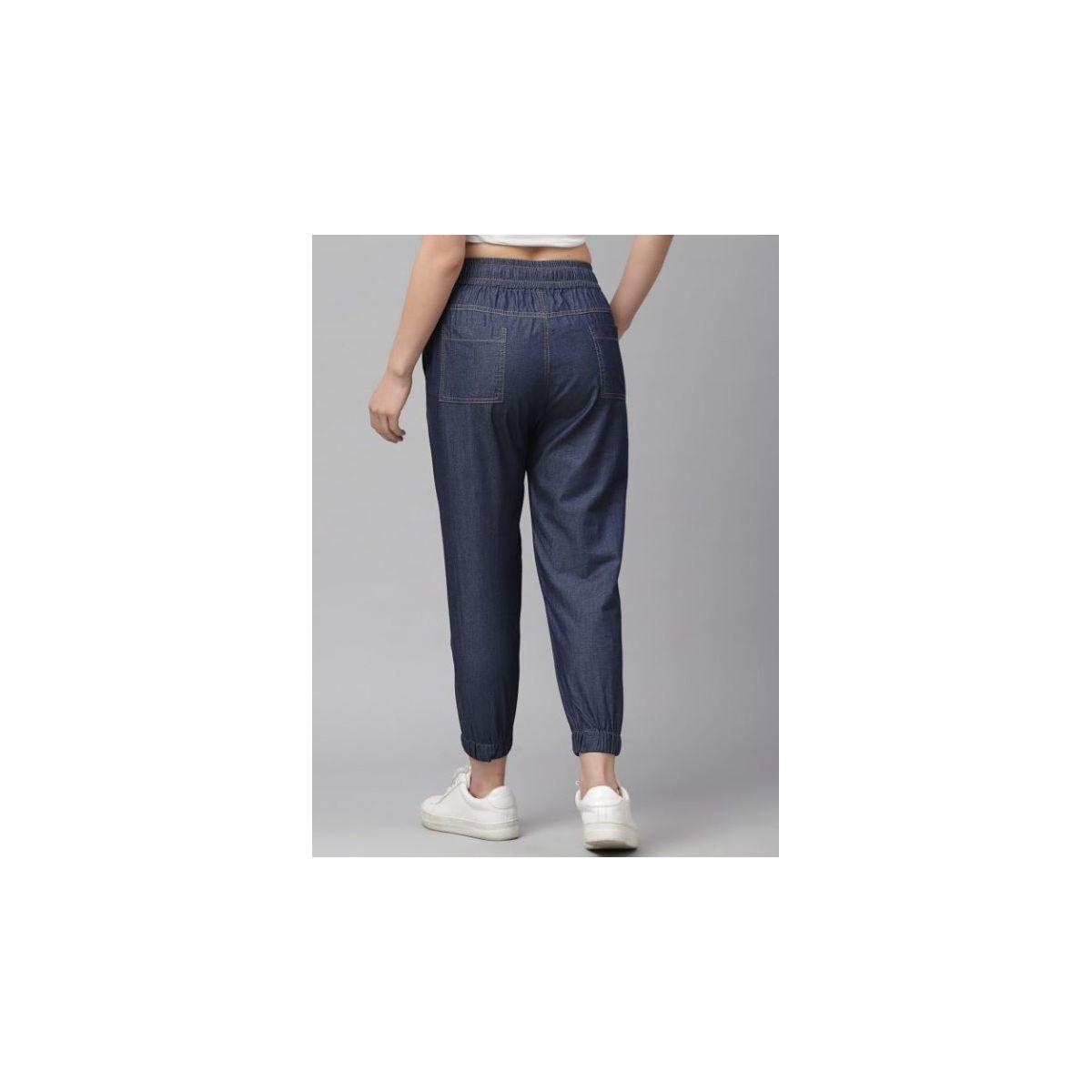 Kassually X Styli  Denim Look Elasticated Waistband Cropped Joggers-women-clothing-bottoms-joggers-image-4