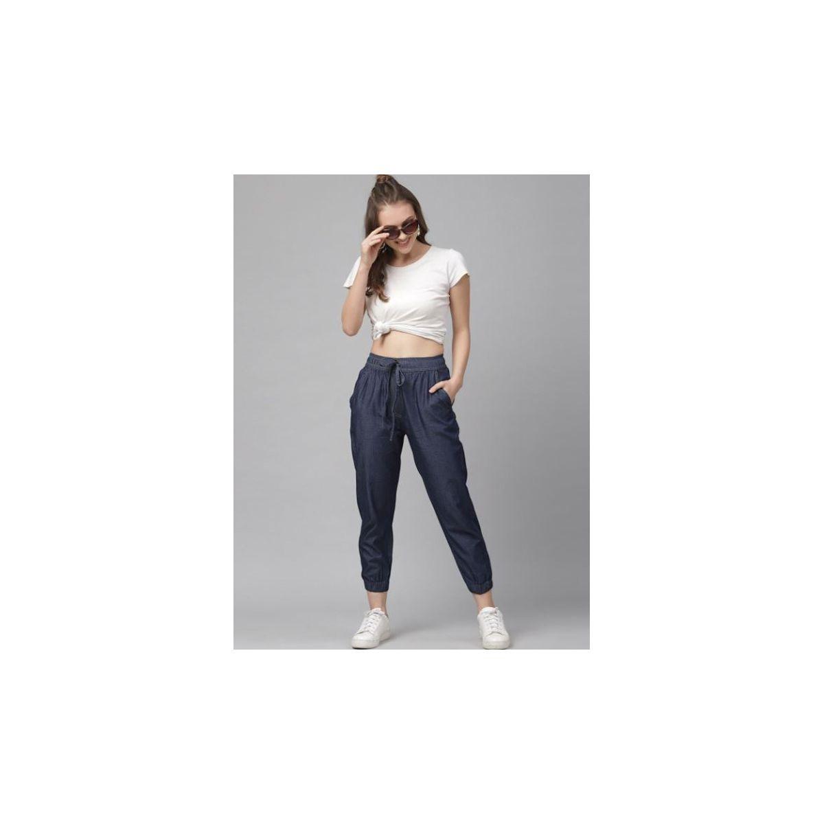Kassually X Styli  Denim Look Elasticated Waistband Cropped Joggers-women-clothing-bottoms-joggers-image-5