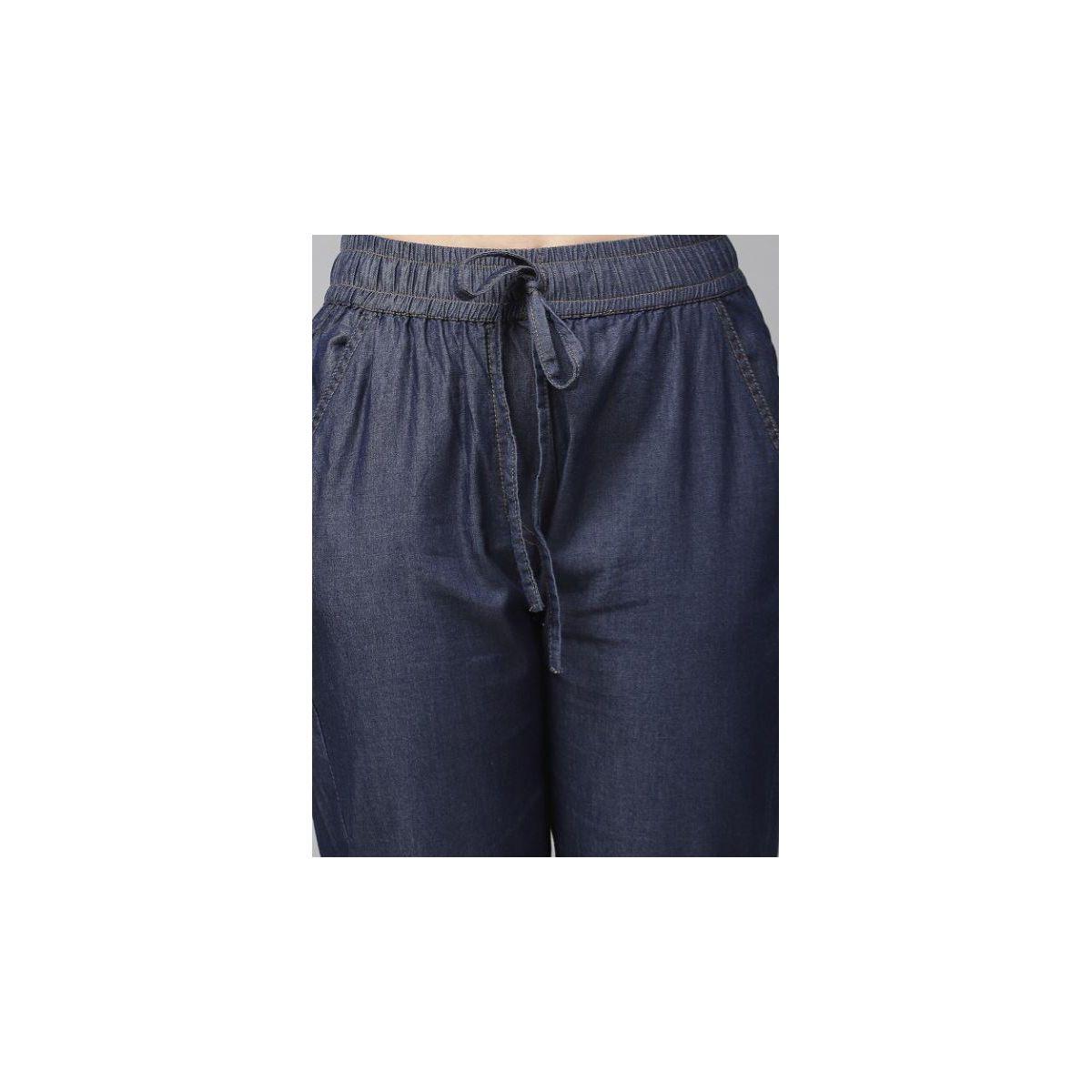 Kassually X Styli  Denim Look Elasticated Waistband Cropped Joggers-women-clothing-bottoms-joggers-image-6