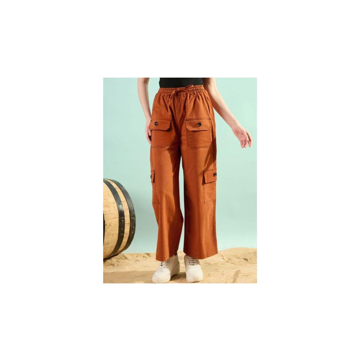 بنطال كارجو سادة بخصر متوسط وأزرار كَسوالي × ستايلي-women-clothing-bottoms-trousers-image-1