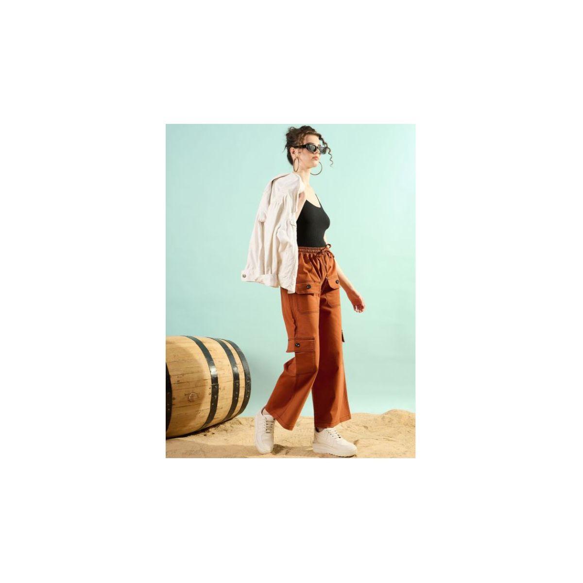 Kassually X Styli  Solid Mid Rise Cargo Pants with Button Detail-women-clothing-bottoms-trousers-image-4