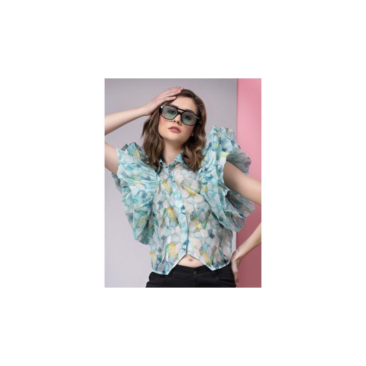 بلوزة قصيرة شفافة بنسيج اورجانزا كَسوالي × ستايلي-women-clothing-shirtsandblouses-shirts-image-1