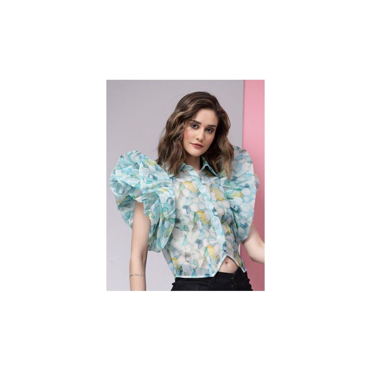 بلوزة قصيرة شفافة بنسيج اورجانزا كَسوالي × ستايلي-women-clothing-shirtsandblouses-shirts-image-2