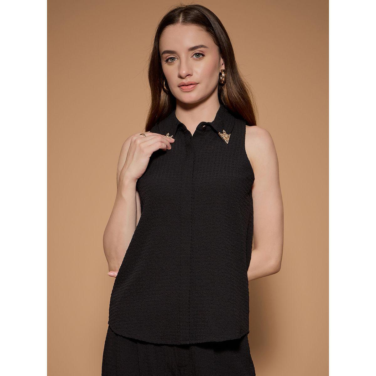 بلوزة بتفاصيل بارزة الملمس وياقة منمقة كَسوالي × ستايلي-women-clothing-shirtsandblouses-shirts-image-1