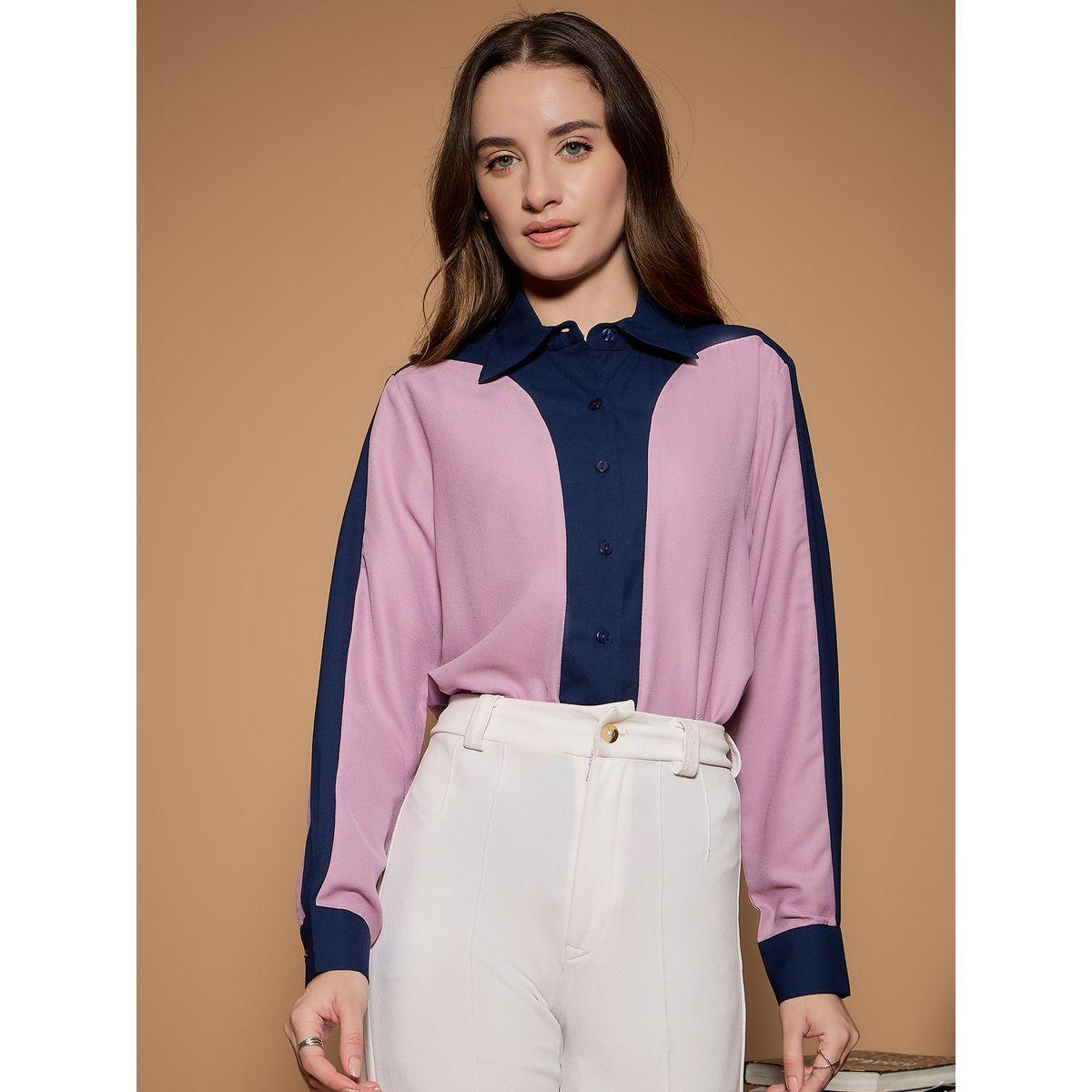 بلوزة بقصة عادية ونمط كتل الالوان كَسوالي × ستايلي-women-clothing-shirtsandblouses-shirts-image-1
