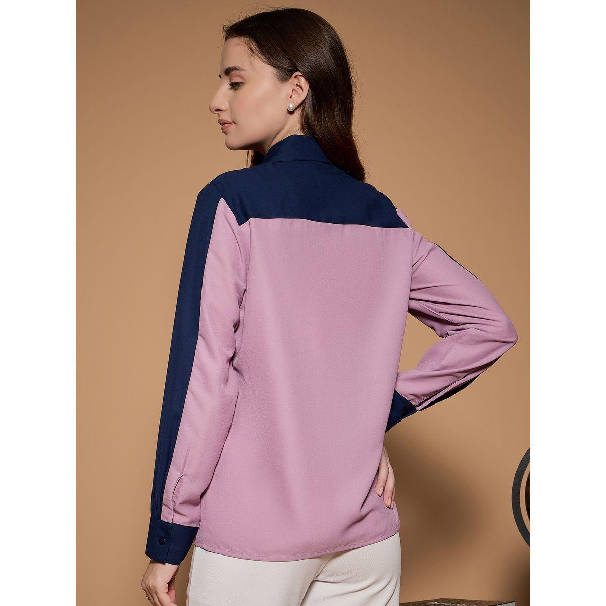 بلوزة بقصة عادية ونمط كتل الالوان كَسوالي × ستايلي-women-clothing-shirtsandblouses-shirts-image-3
