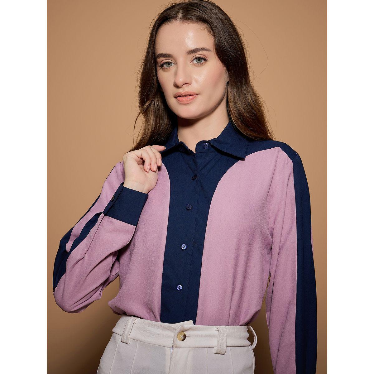 بلوزة بقصة عادية ونمط كتل الالوان كَسوالي × ستايلي-women-clothing-shirtsandblouses-shirts-image-4