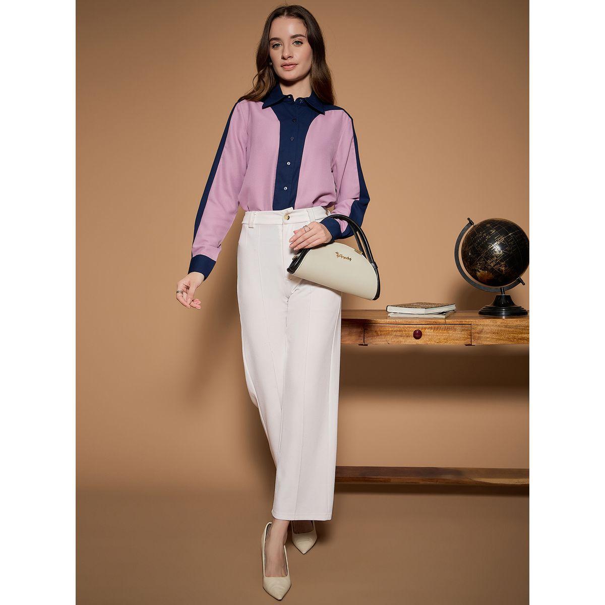 بلوزة بقصة عادية ونمط كتل الالوان كَسوالي × ستايلي-women-clothing-shirtsandblouses-shirts-image-5