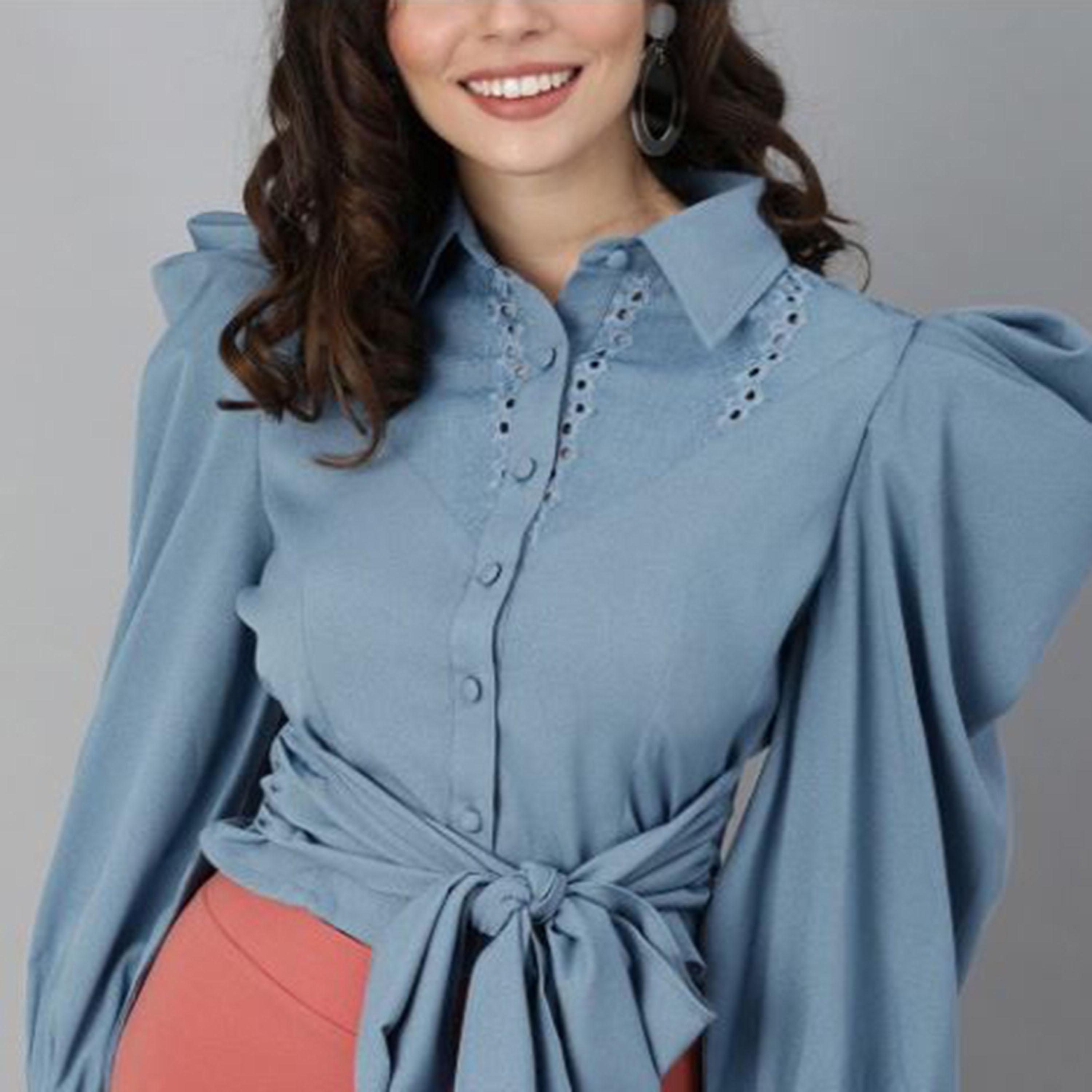 كاشوالي × ستايلي - قميص قصير بجزء مطرز مع رباط خصر-women-clothing-shirtsandblouses-shirts-image-3