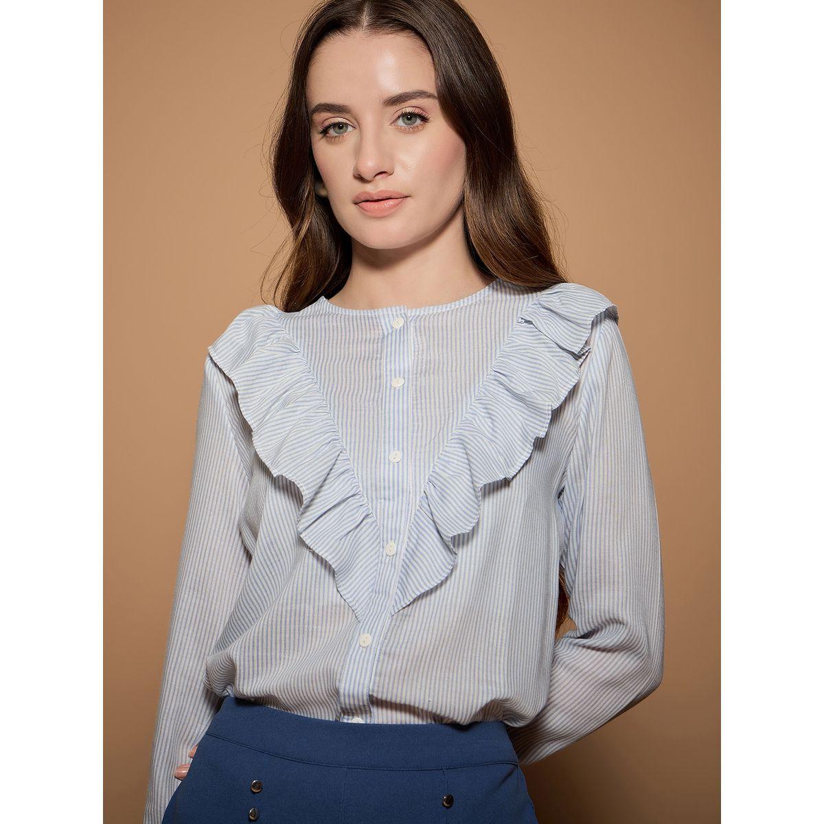 Kassually X Styli  Ruffled Panel Striped Shirt-women-clothing-shirtsandblouses-shirts-image-1