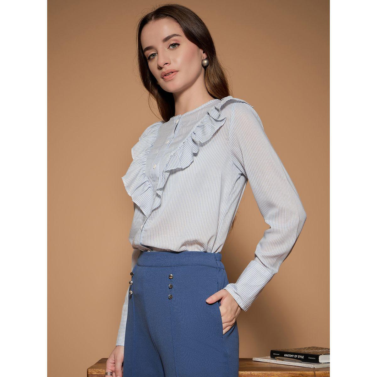 بلوزة مخططة بتفاصيل كشكش كَسوالي × ستايلي-women-clothing-shirtsandblouses-shirts-image-4