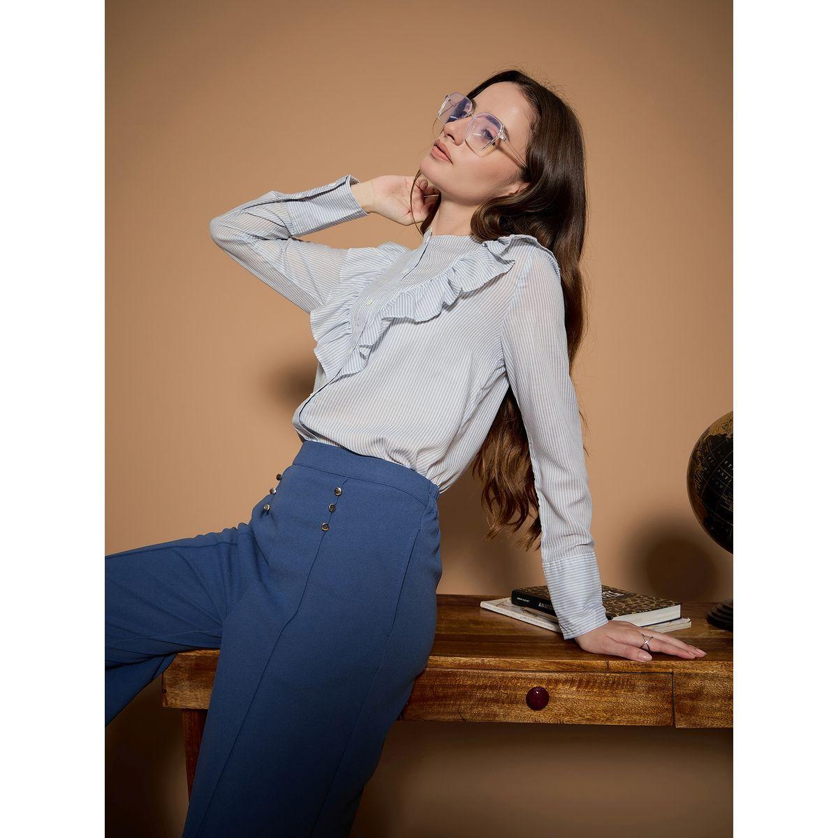 بلوزة مخططة بتفاصيل كشكش كَسوالي × ستايلي-women-clothing-shirtsandblouses-shirts-image-5