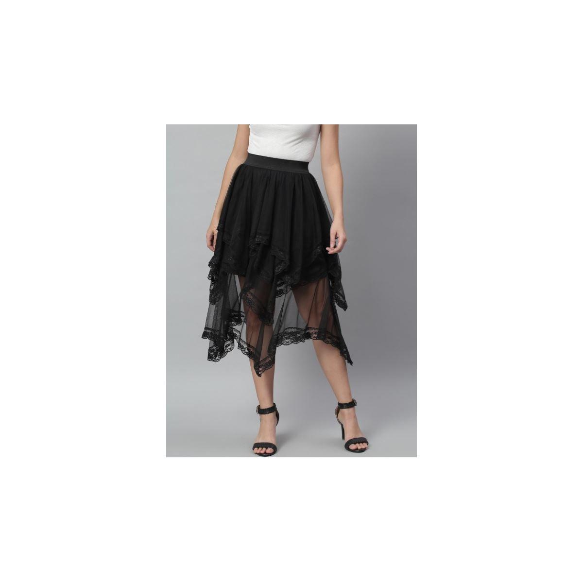 تنورة ميدي بتفاصيل شبكية وطبقات شفافة كَسوالي × ستايلي-women-clothing-bottoms-skirts-image-1
